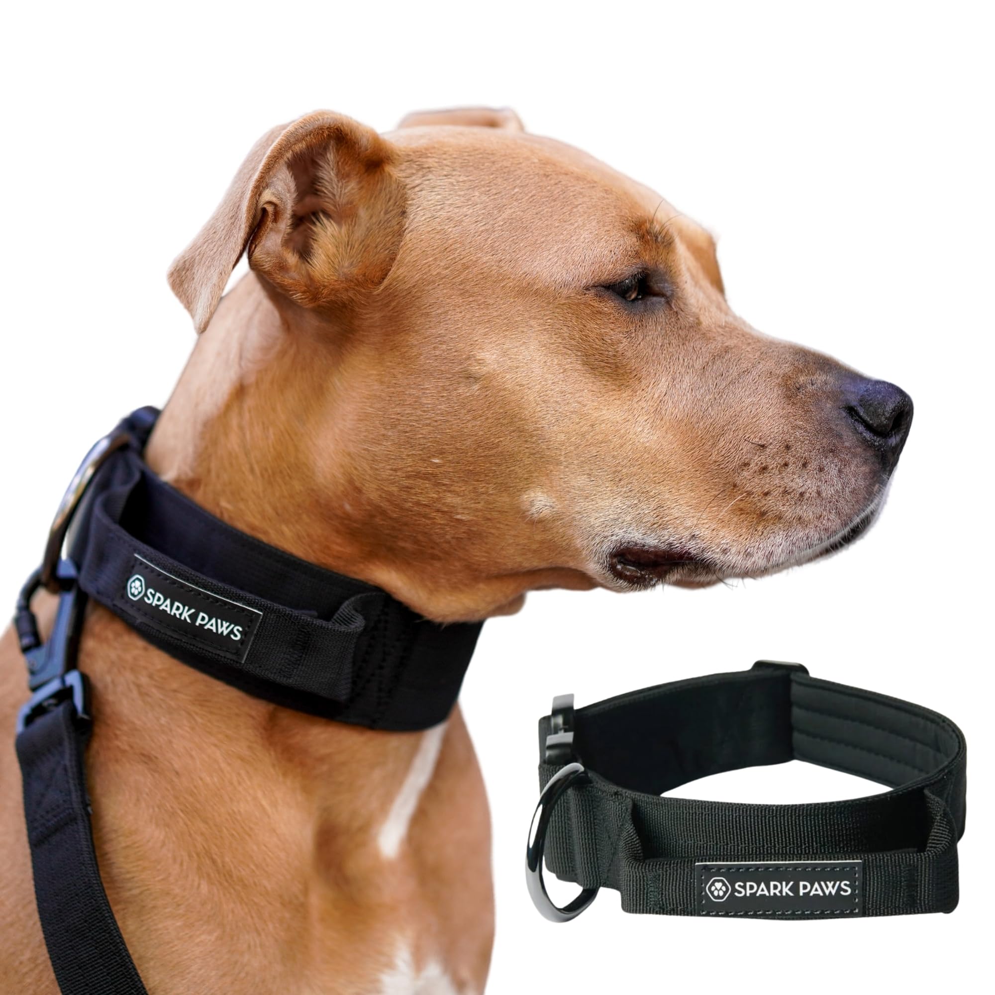 Spark Paws Tactical Dog Collar - Heavy Duty, Premium Quality, Thick And Durable For Large And Medium Dogs - Black - S