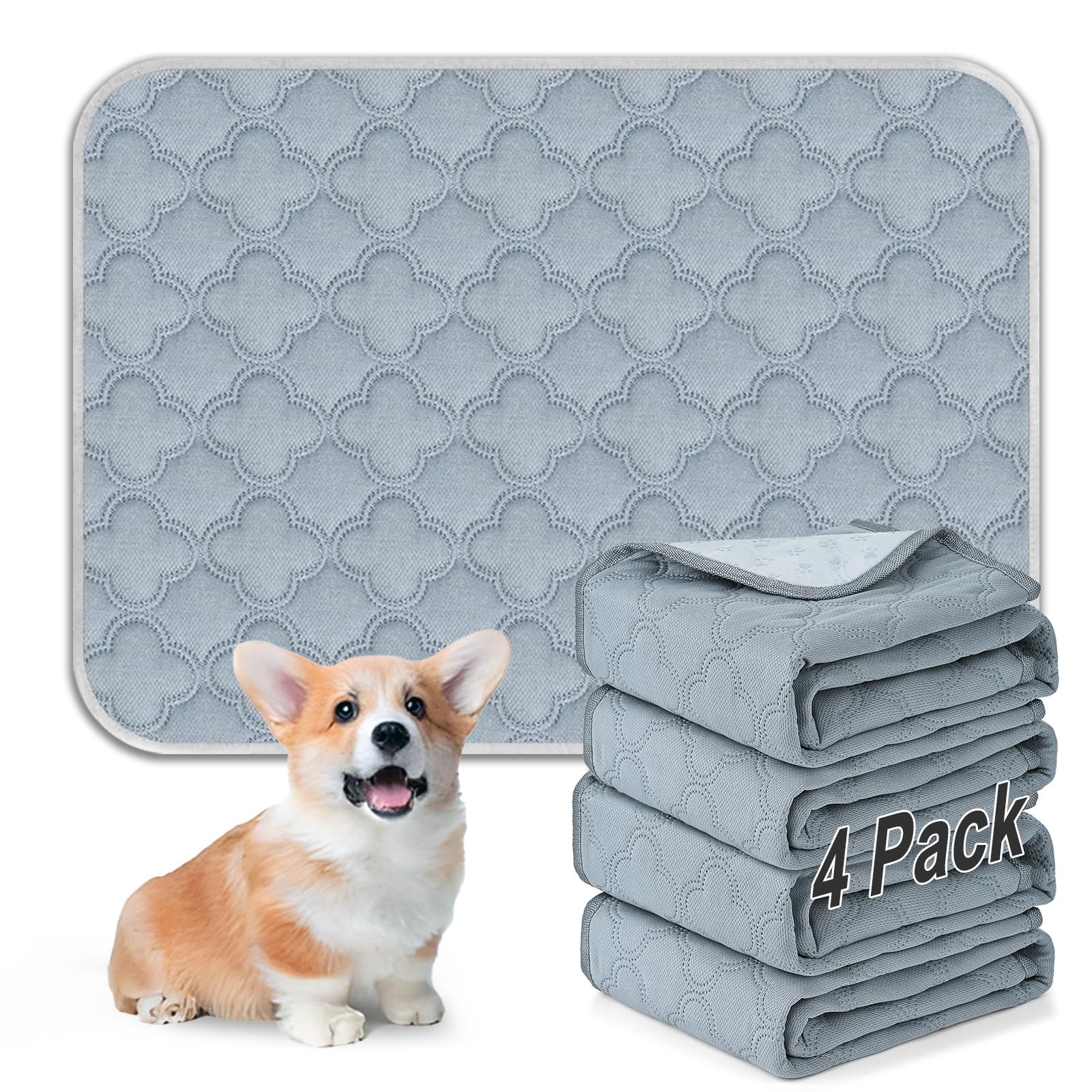 Funfurry Washable Pee Pads For Dogs - 4 Pack Reusable Pee Pads,Waterproof Puppy Pads,Pet Training Pads,Super Absorbent With Dog 