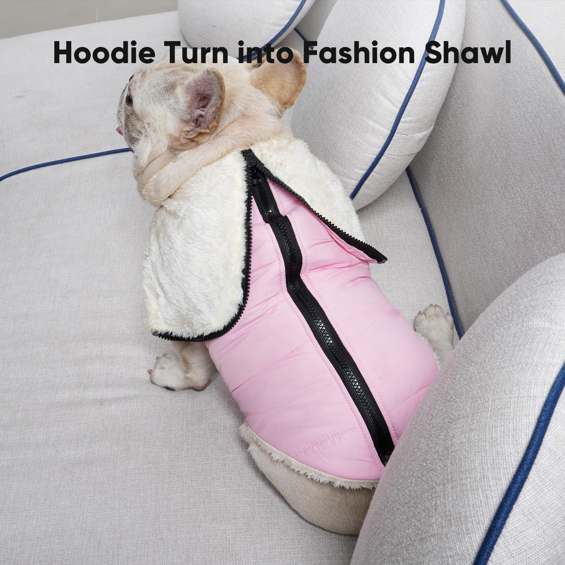 Vecomfy Fleece Lining Dog Hoodie With Harness Built In,Extra Warm Medium Dog Jacket In Winter Doggie Coats With Hooded,Light Pink L