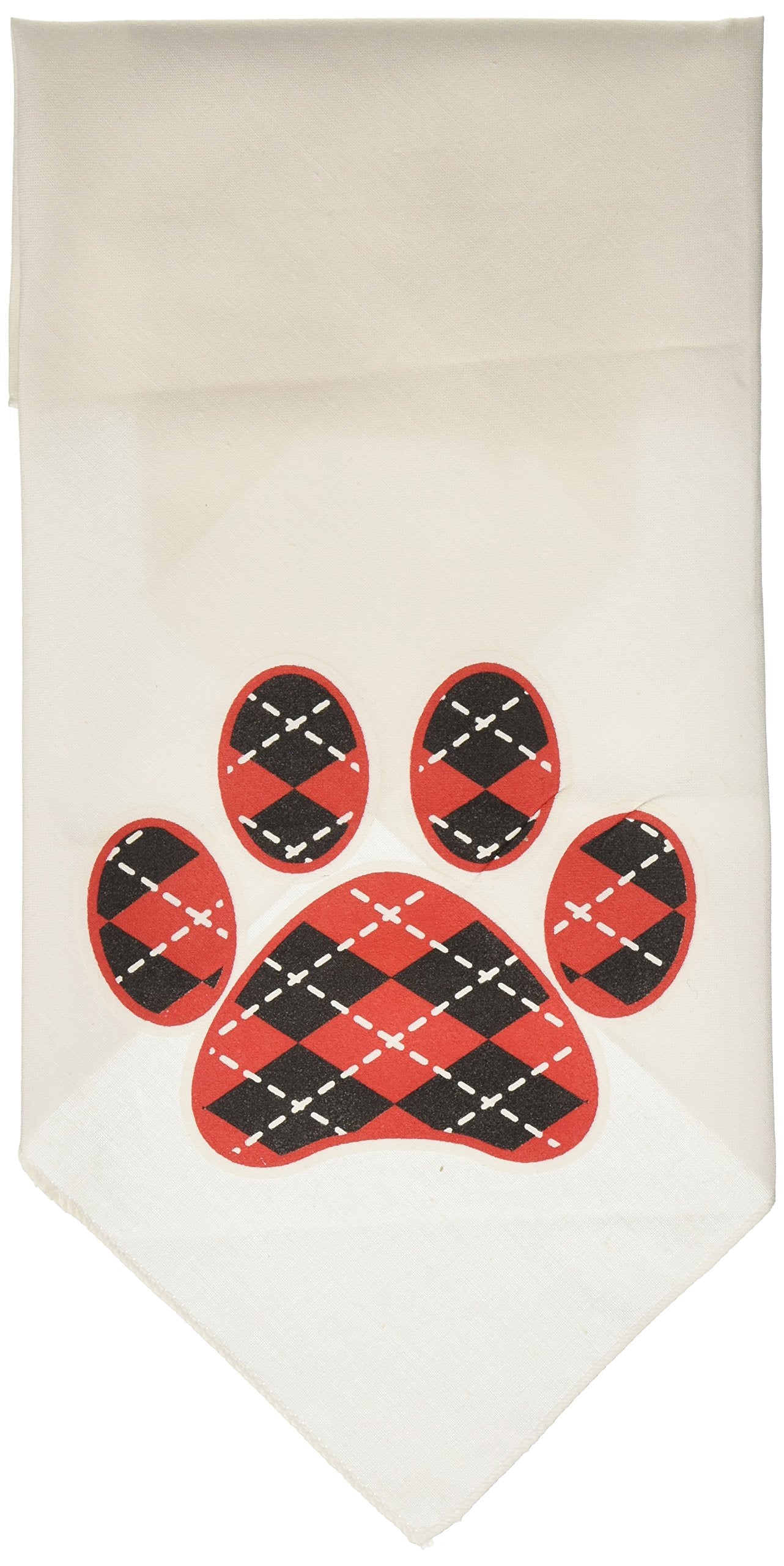 Pet and Dog Bandana Screen Printed, &quot;Red Argyle Paw&quot; White Large