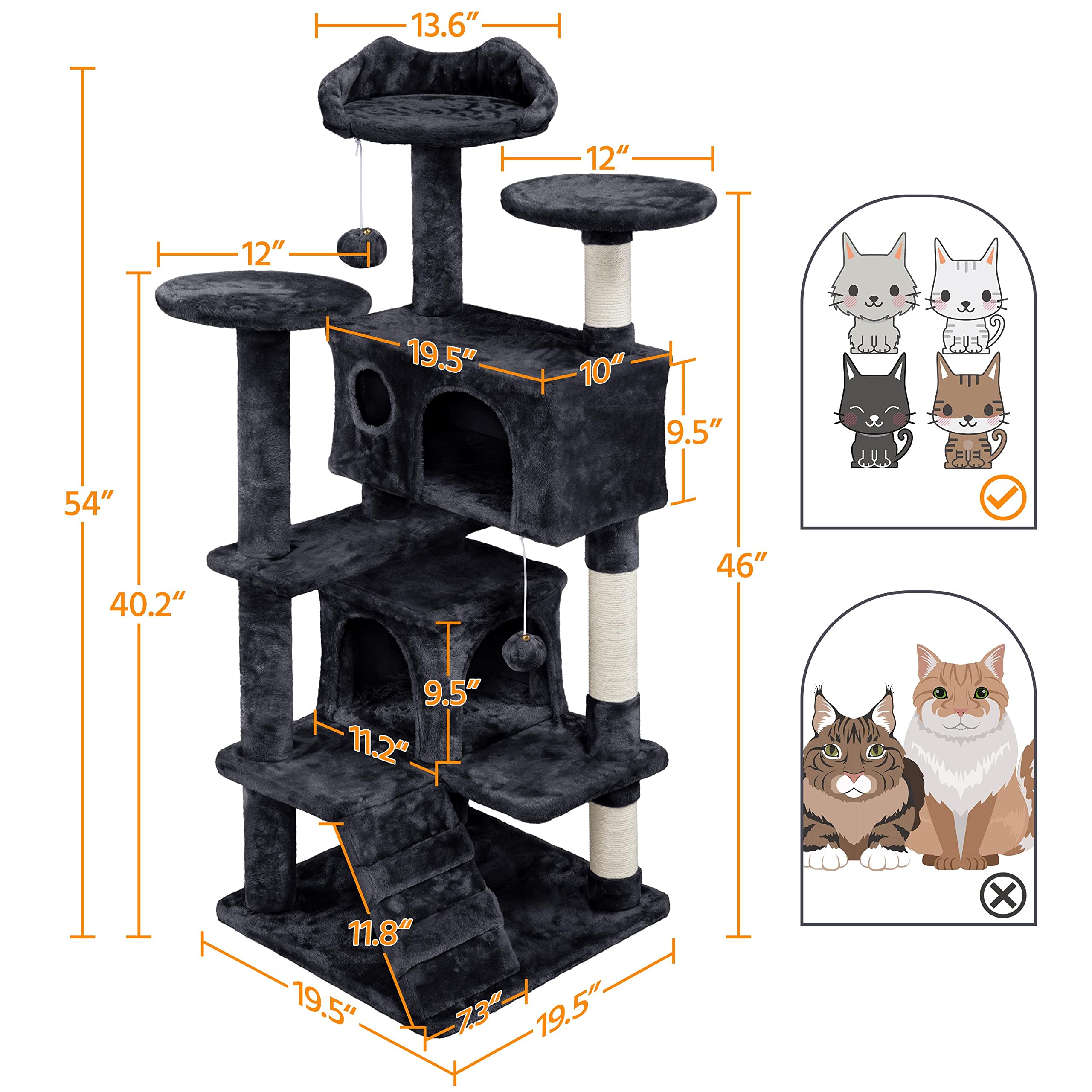 Topeakmart 54In Cat Tree, Cat Tower W/Large Cat Condo Scratching Posts And Perch, Cat Stand House Furniture, Black