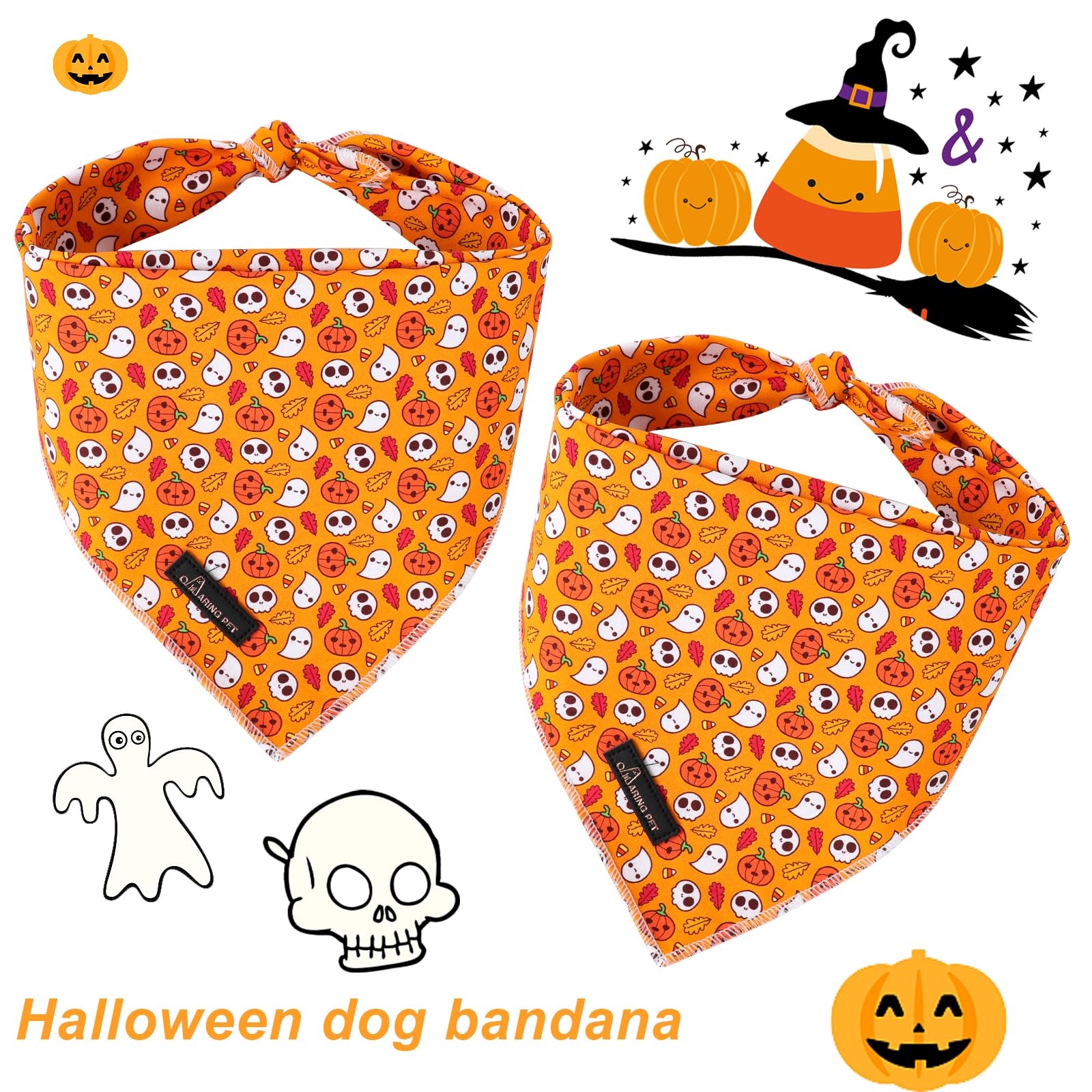 Aring Pet Halloween Dog Bandana-Cotton Orange Pumpkin Dog Bandanas, Comfortable Halloween Pet Scarf Dog Triangle Bibs For Boy An