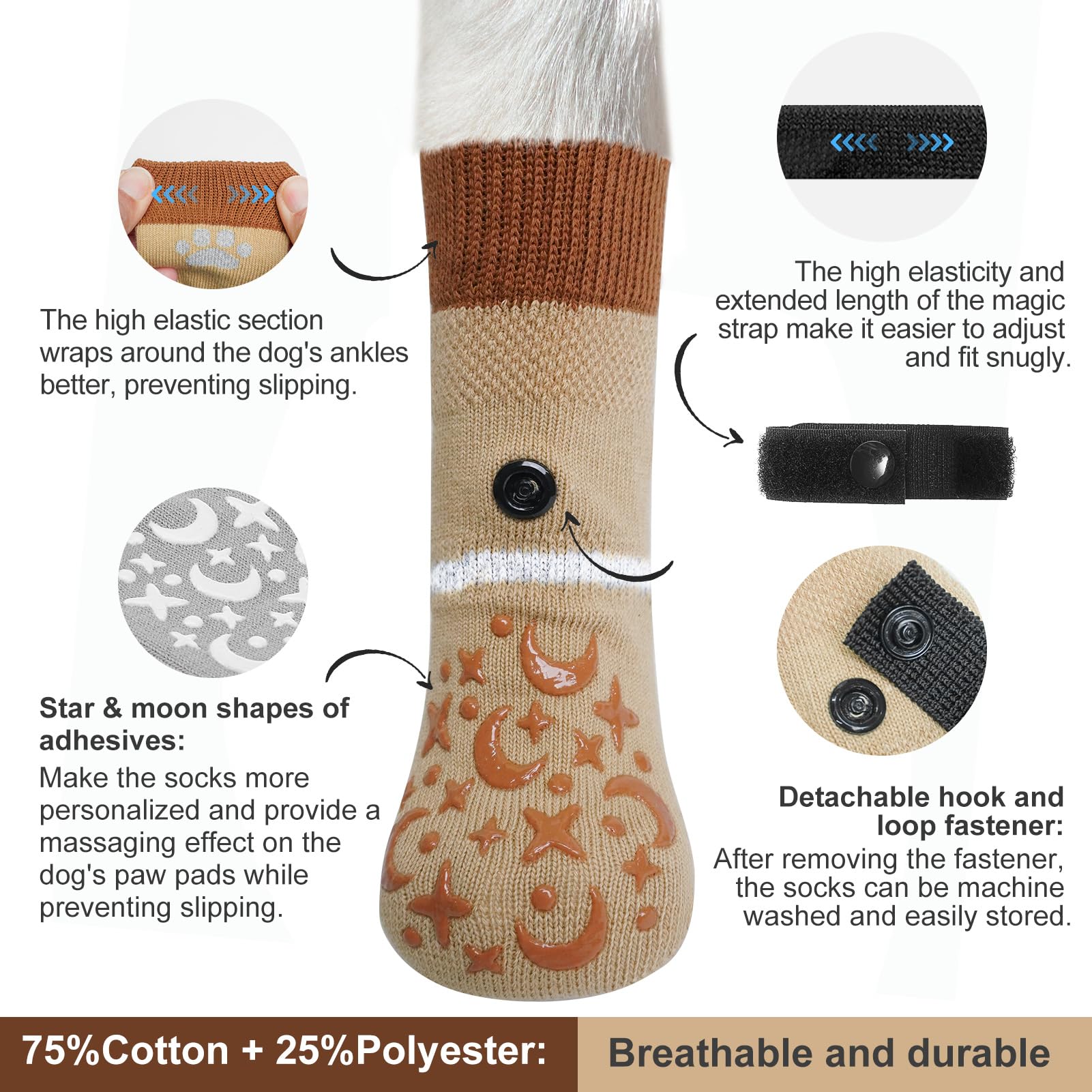 BEAUTYZOO Dog Socks to Prevent Licking Paws for Large Dogs, Dog Socks for Hardwood Floors Anti Slip, Reflective Dog Snow Socks W