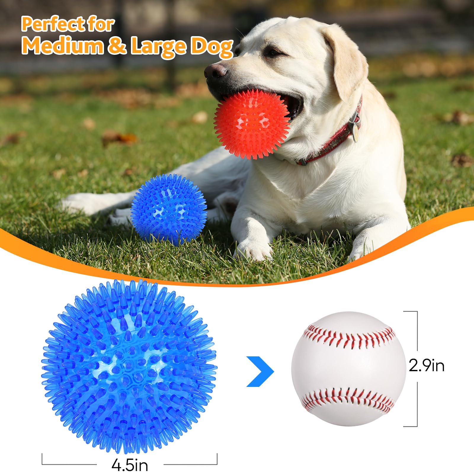 Petizer 6 Pack 4.5Inch Squeaky Dog Toy Balls Floating Spiky Pool Balls Interactive Fetch Toys For Large Dog
