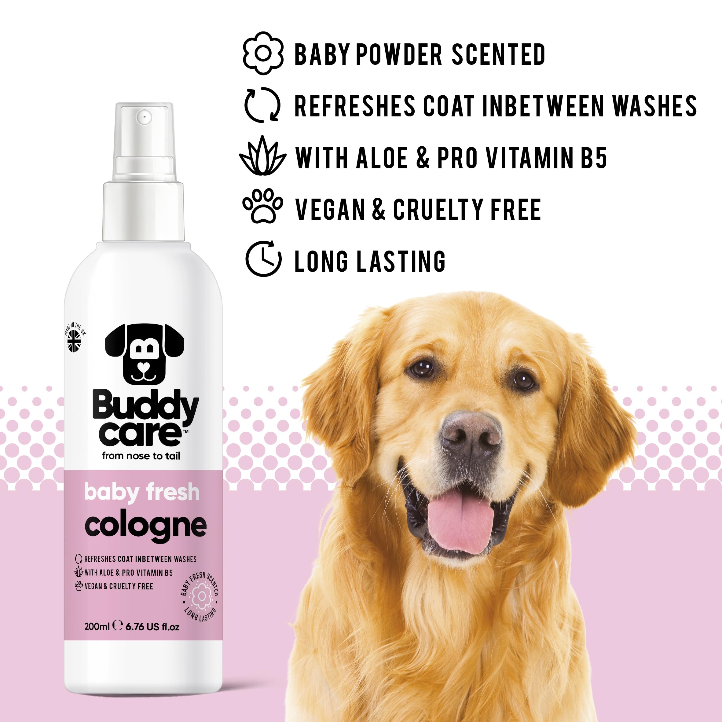 Buddycare Dog Cologne - Baby Fresh - 200Ml - Delicate And Powdery Scented Dog Cologne - Refreshes Between Dog Washes