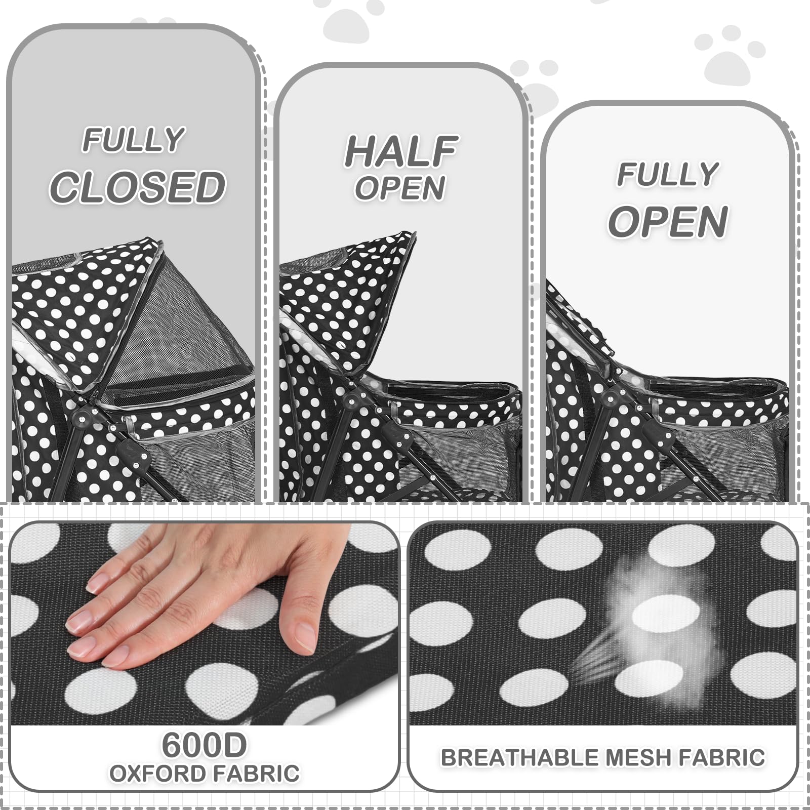 Polias Dog Stroller, 4 Wheels Pet Stroller For Cats And Dogs With Storage Bag & Visible Mesh, Easy-Fold Umbrella Shaped Cat Stro