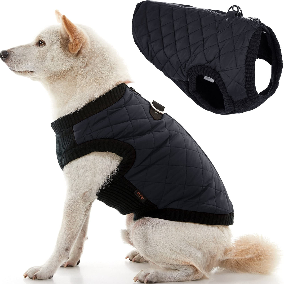 Gooby Fashion Vest Dog Jacket - Black, X-Large - Warm Zip Up Dog Bomber Vest With Dual D Ring Leash - Winter Water Resistant Small Dog Sweater - Dog Clothes For Small Dogs Boy Or Medium Dogs