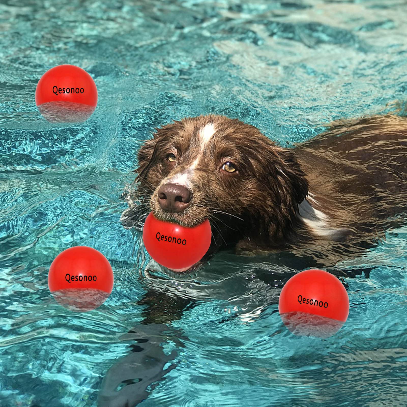 Qesonoo Dog Balls Indestructible,Solid Rubber Bouncy For Dogs Aggressive Chewers Large Breed,Non-Toxic&Floating&High Elasticity,Durable Fetch Ball Medium To Chew,Play And Training. (Red)