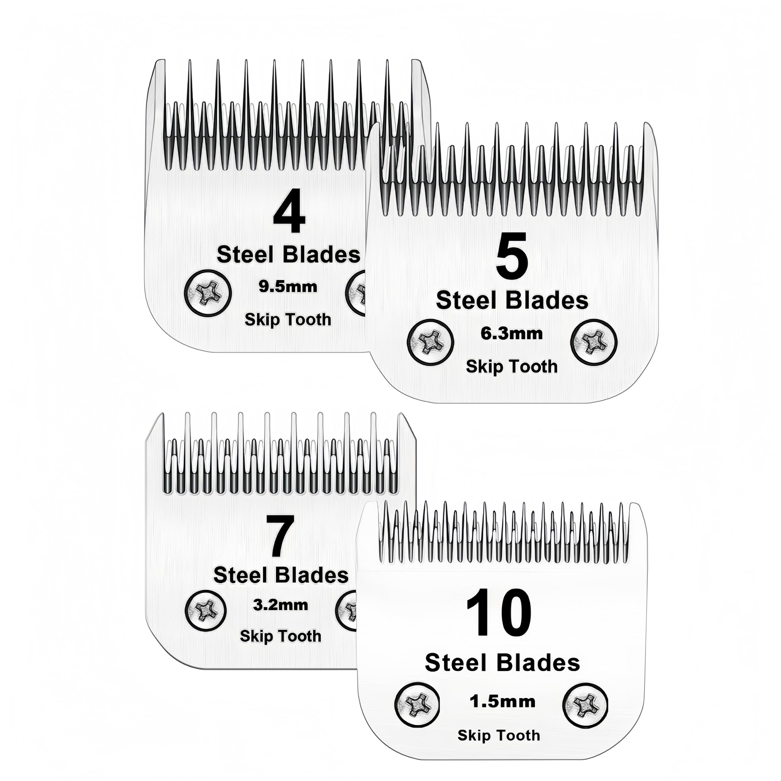 Filymosie 10+7+5+4 Skip Tooth Blades,Detachable Pet Dog Grooming Steel Blade Compatible With Oster A5,Wahl Km10 Series Clippers,