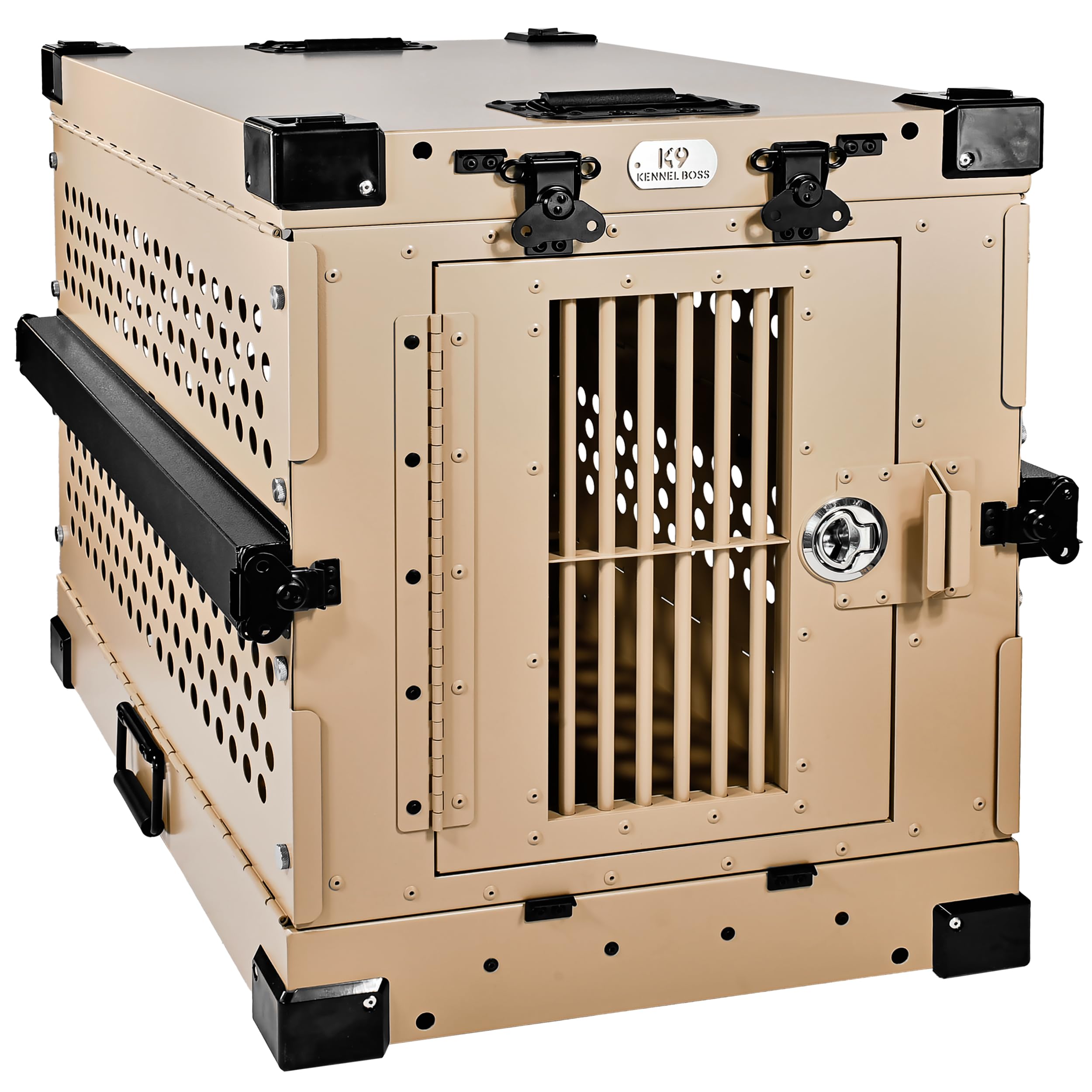 K9 Kennel Boss - Heavy Duty Fully Collapsible Powder-Coated Aluminum Dog Crate - Small (Tan)