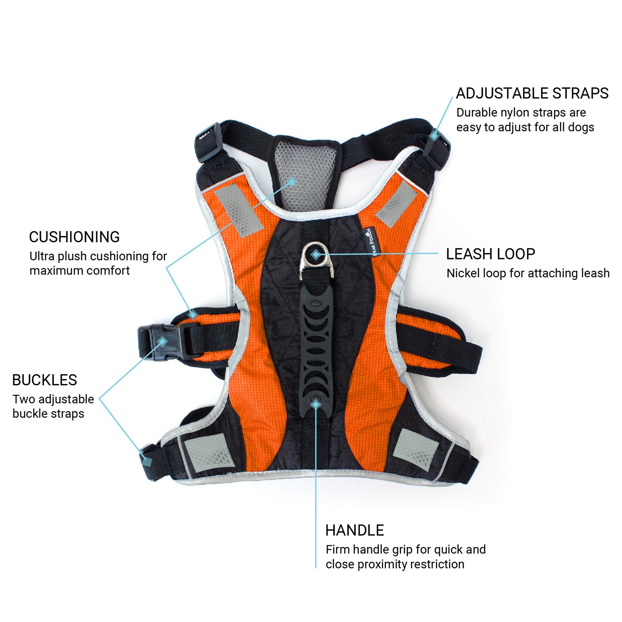 Peak Pooch - No-Pull Dog Harness - Padded, Mesh Fabric Dog Vest with Reflective Trim, Lifting Handles and Buckle Straps - Hunter