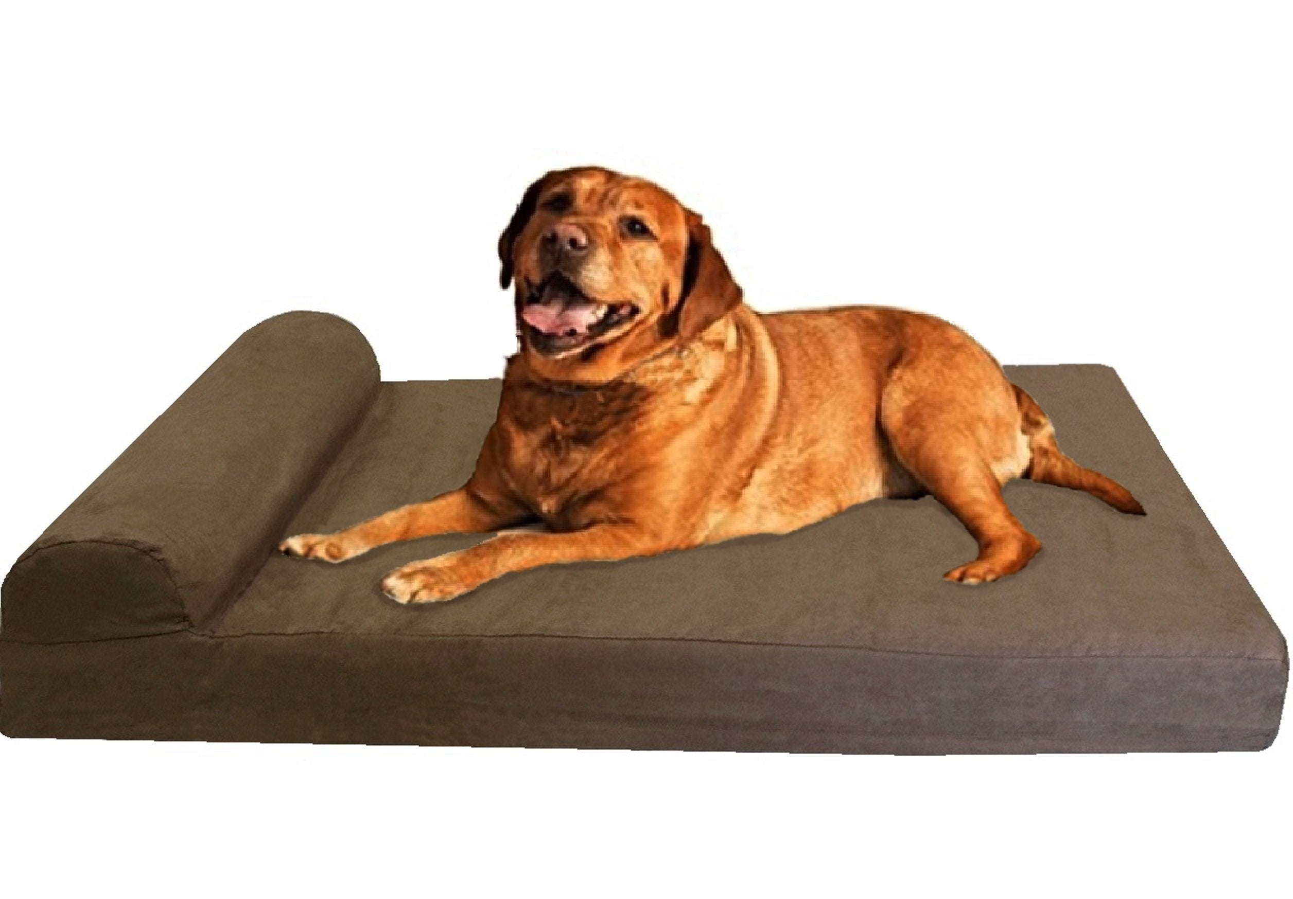 Dogbed4Less Premium Headrest Orthopedic Cooling Memory Foam Dog Bed For Extra Large Dogs With Waterproof Lining And Washable Suede Brown Cover, Jumbo 55X47X4