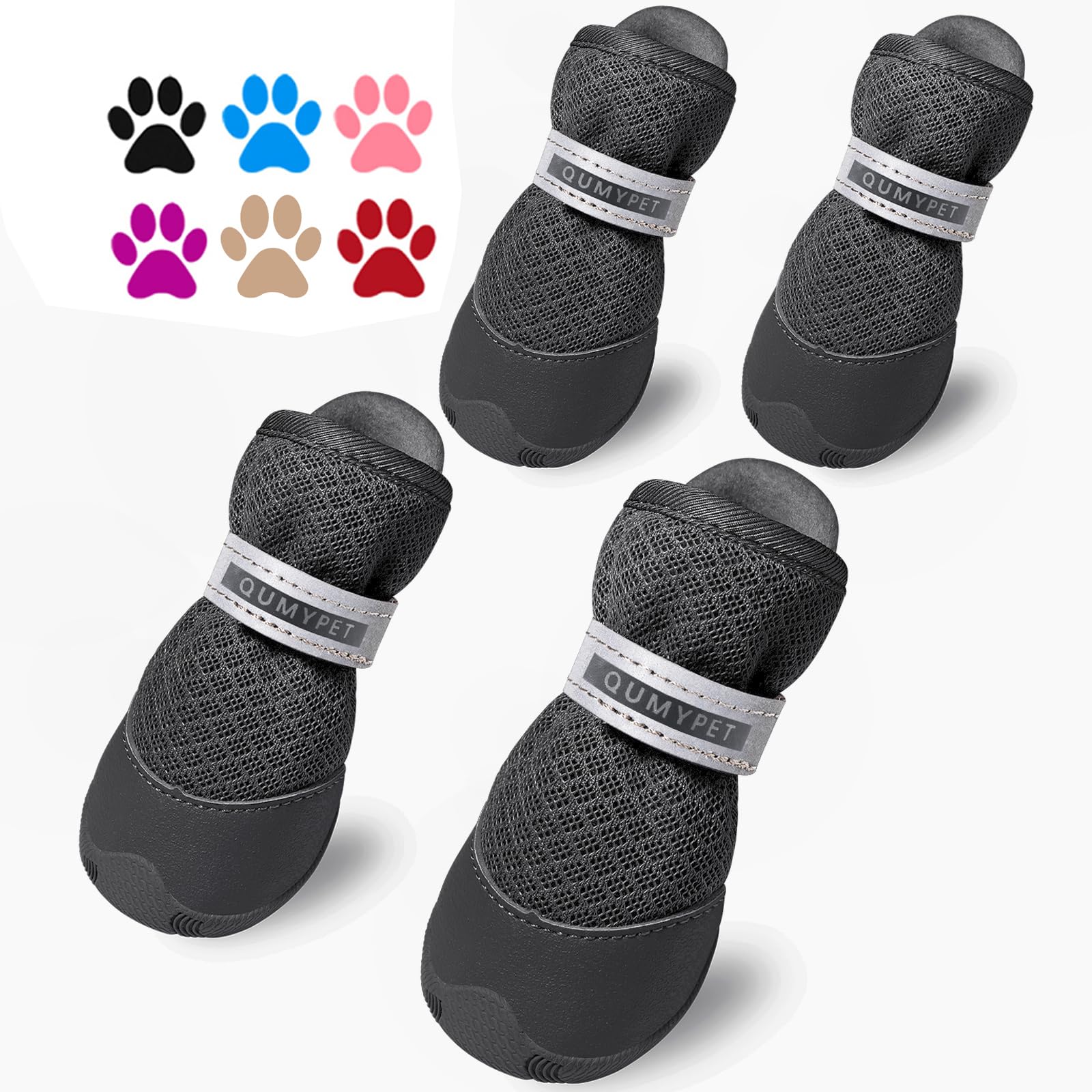 QUMY 4PCS Dog Shoes for Small Dogs, Hot Pavement Summer Puppy Dog Boots & Paw Protectors with Soft Anti-Slip Rubber Sole, Mesh B