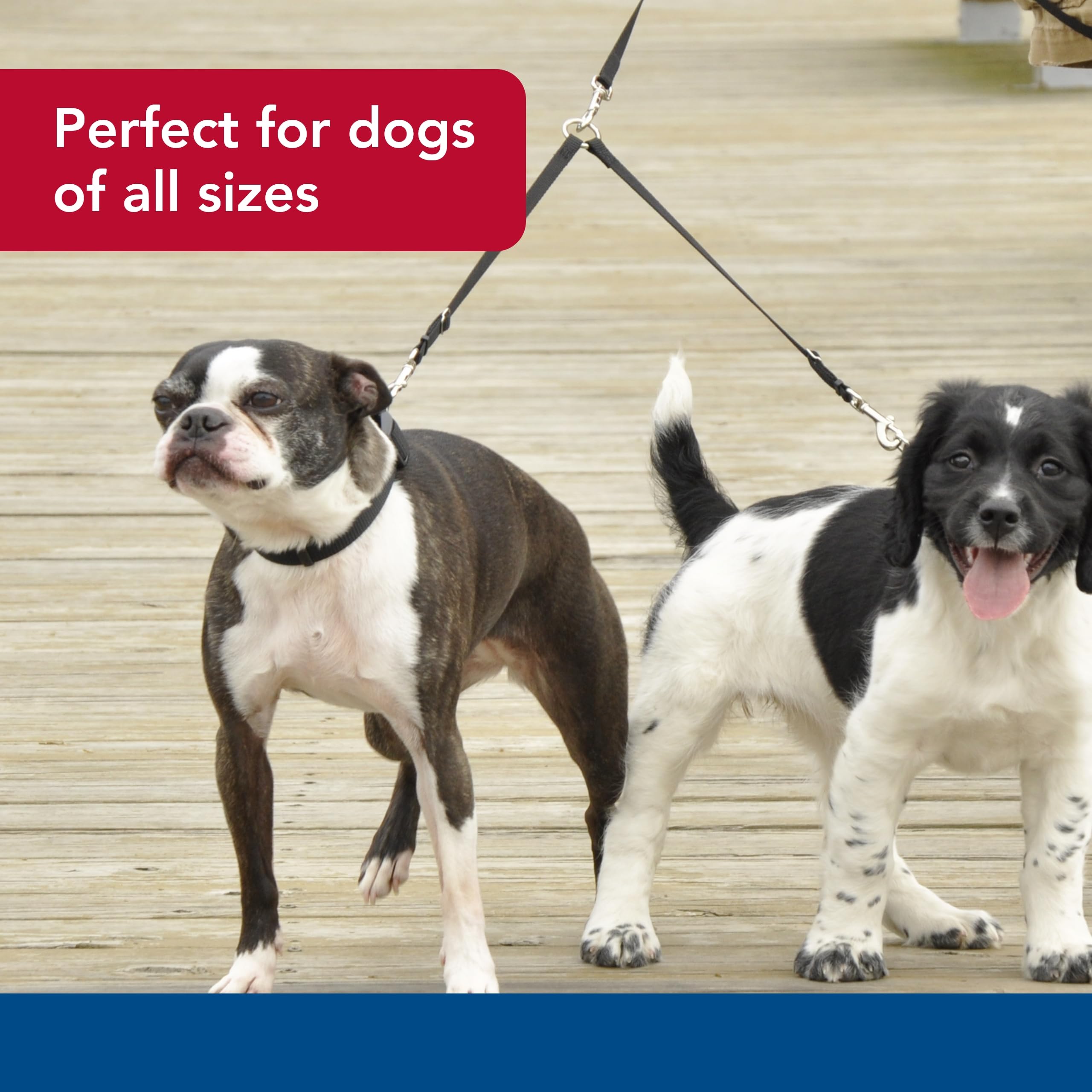 Coastal Pet Two-Dog Adjustable Coupler - Tangle-Free Dog Leash Connector - Dog Walking Leash Coupler - Perfect For Dogs Black, 3/4' X 24'-36'