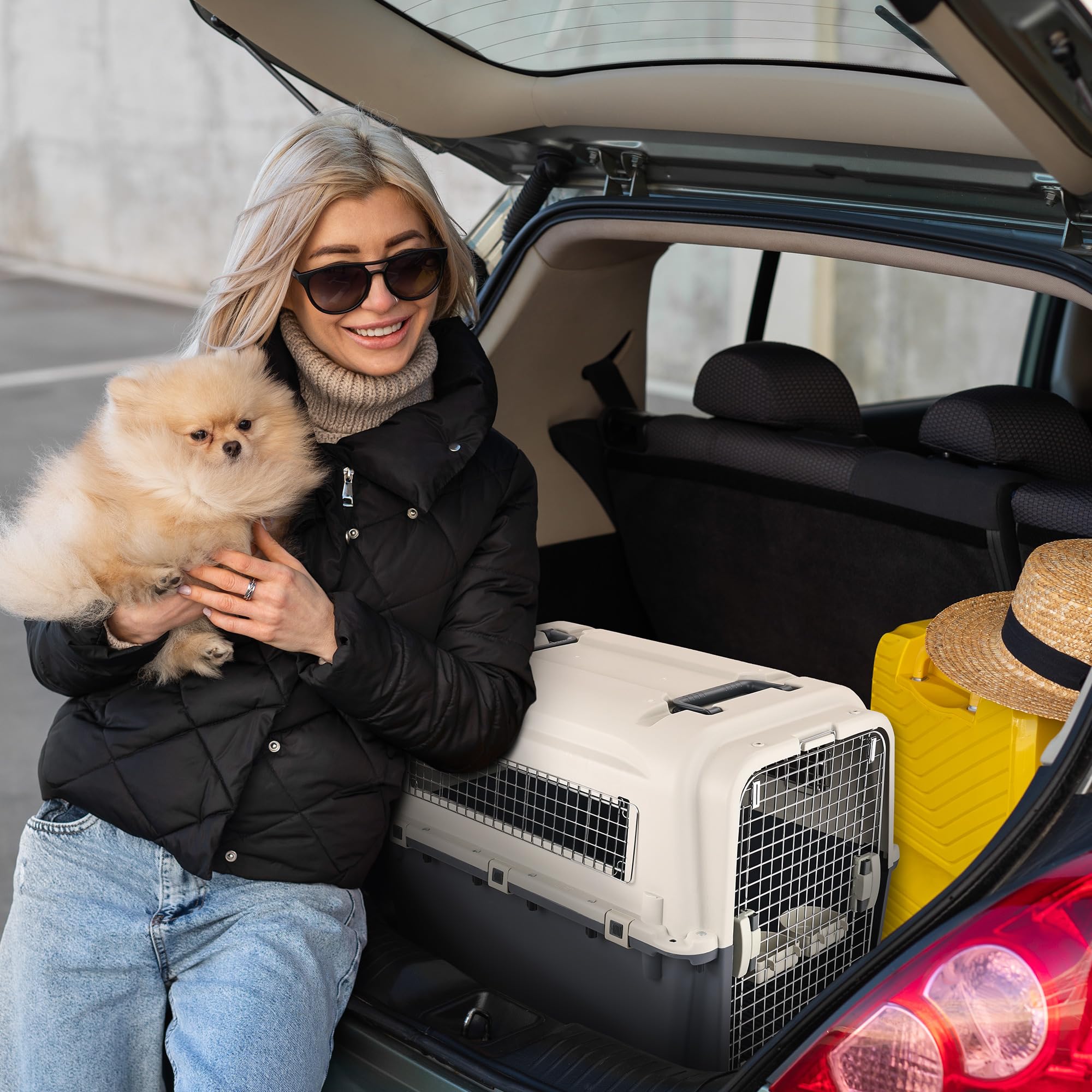 Elevon Plastic Kennels, Plastic Dog Crate, Airline Approved Pet Carrier for Dogs and Cats Longer Traveling, Medium