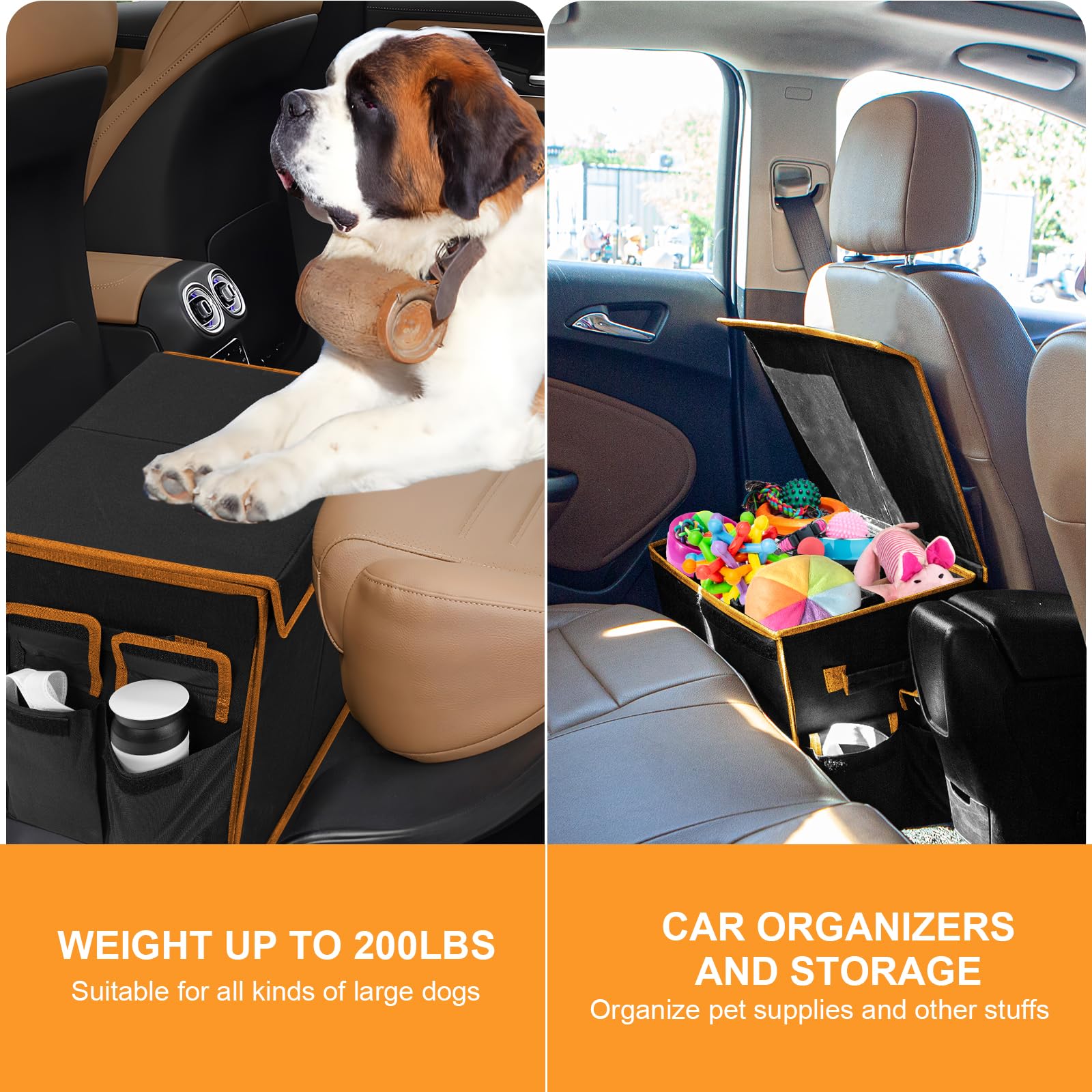 Back Seat Extender For Dogs Up To 200Lbs, Backseat Extender With Storage Pockets, Collapsible Dog Car Front Seat Extender For Tr