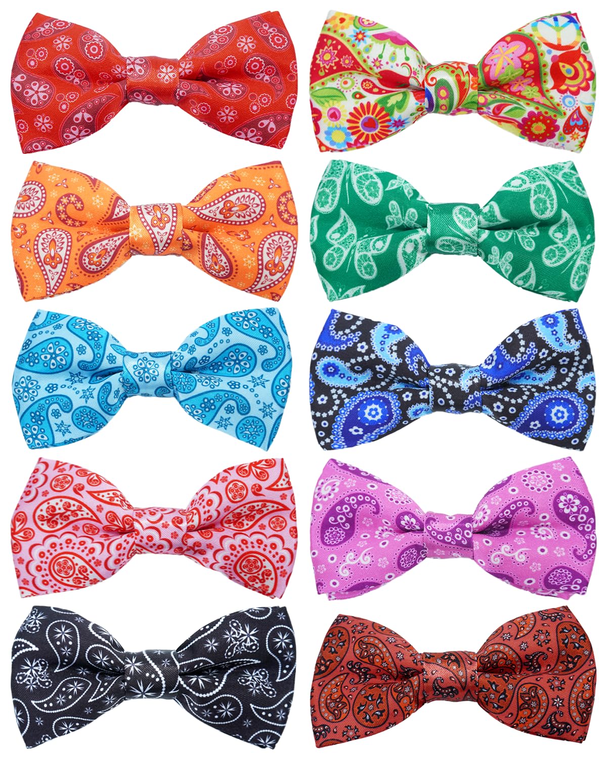 Pet Show 10 Pack Paisley Small Dog Bow Ties Sliding Collar Attachments Puppy Cats Floral Bowties For Medium Dogs Classy Bowknots