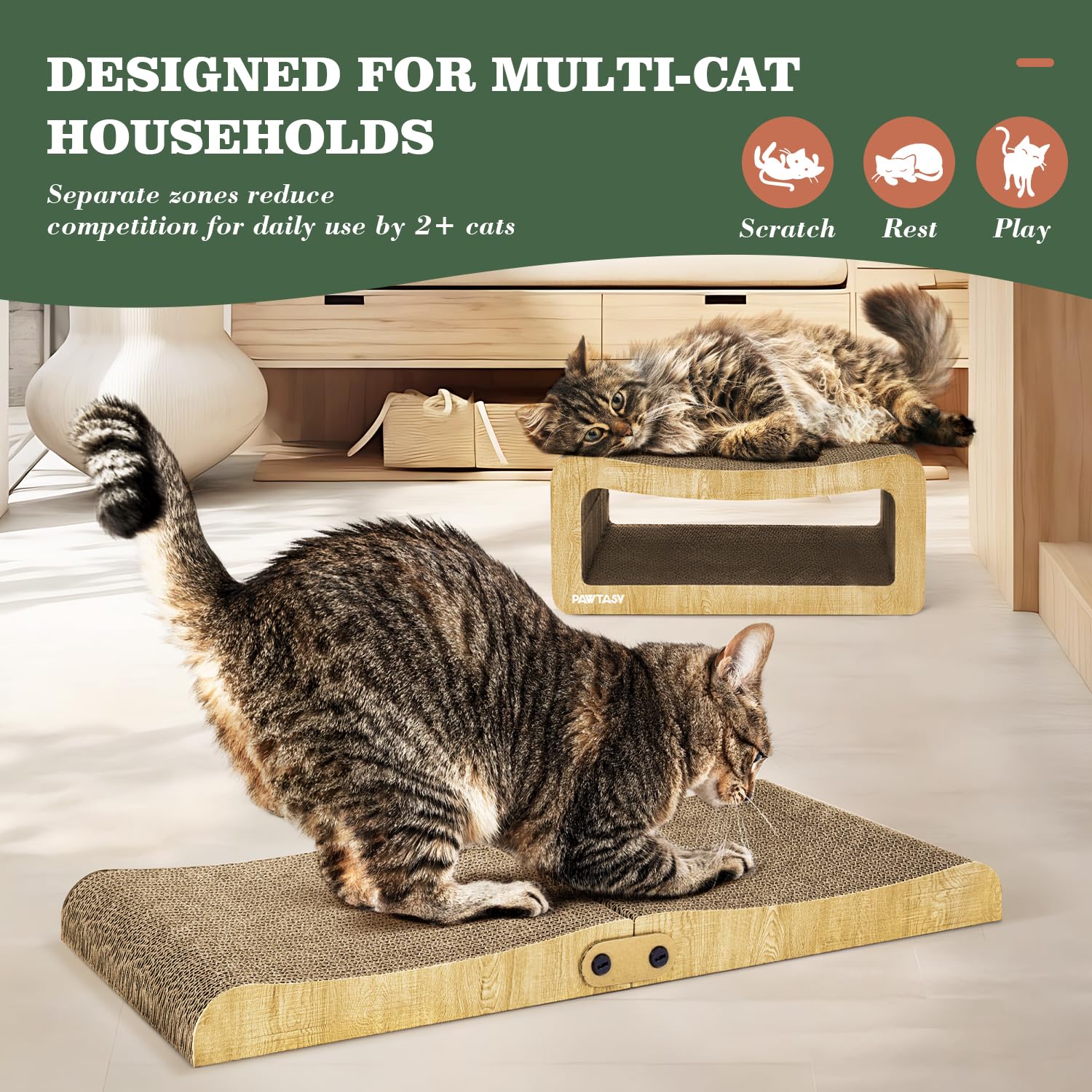 Pawtasy Cat Scratcher Cardboard 2 In 1 Cat Scratching Pad Multi-Functional Cat Scratch Board Furniture Scratcher Lounge Couch Be