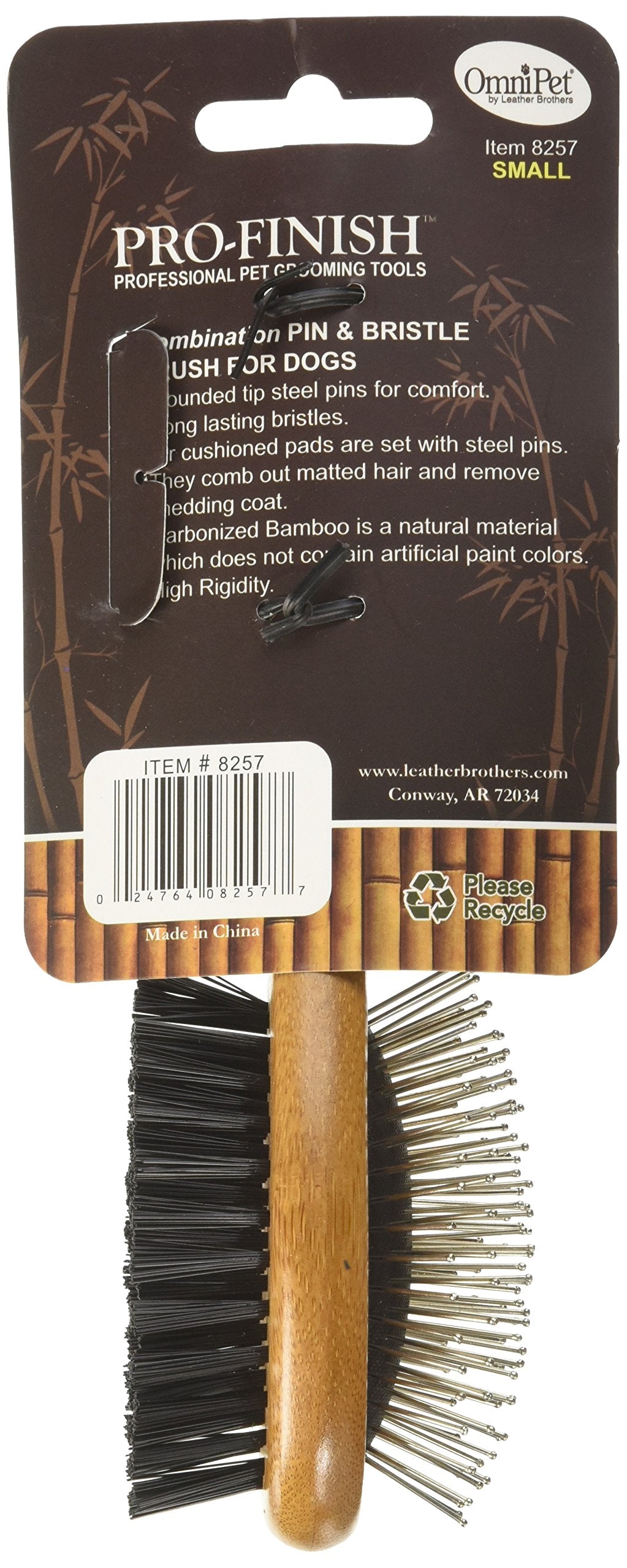 Omnipet Pro-Finish Bristle And Pin Grooming Brush Combination With Carbonized Bamboo Handle, Small, 7.5'