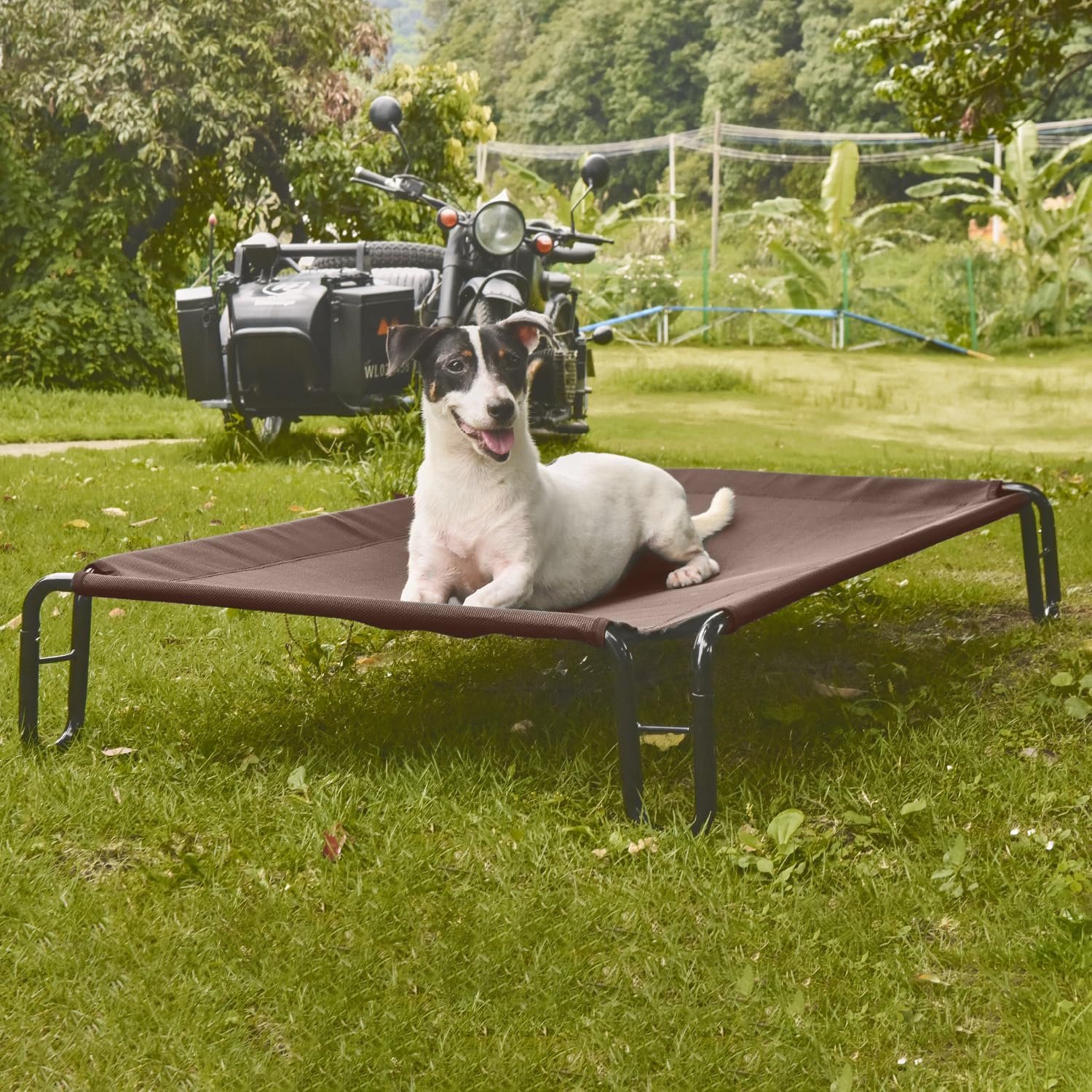 Pettycare Elevated Outdoor Dog Bed - Dog Cots Beds For Medium Dogs, Waterproof Raised Dog Bed Easy To Assemble, Cooling Elevated Dog Bed With Teslin Mesh, Durable, Non Slip, Up To 40 Lbs,Brown