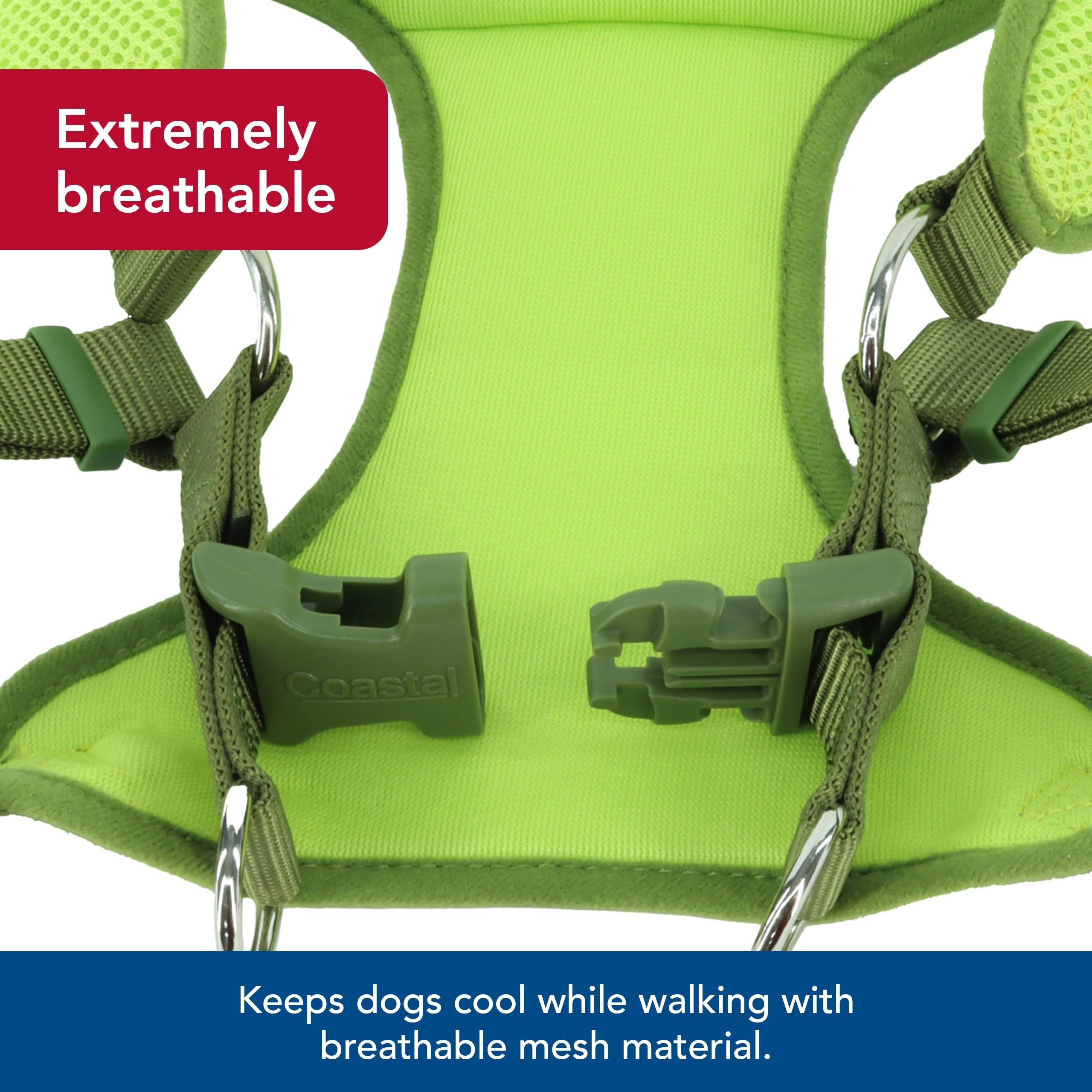 Coastal Pet Comfort Soft Wrap Adjustable Dog Harness - Comfortable Harness For Dog - Adjustable Fit - Easy Step-In Design - Breathable Fabric Mesh - Lime, 3/8' X 11'-13'