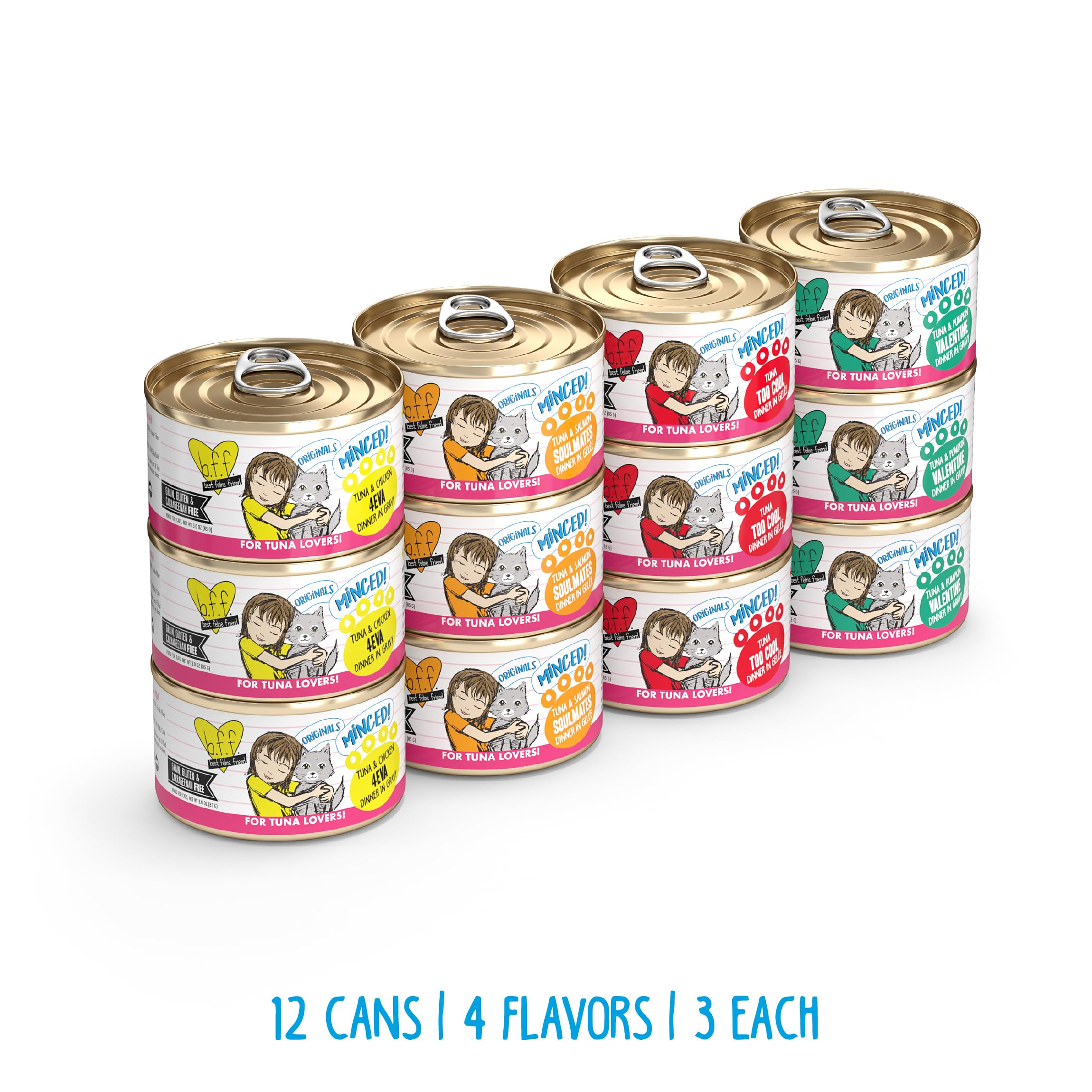 Weruva BFF Minced Natural Wet Cat Food, Batch O Besties Variety Pack, 3oz Can, Pack of 12