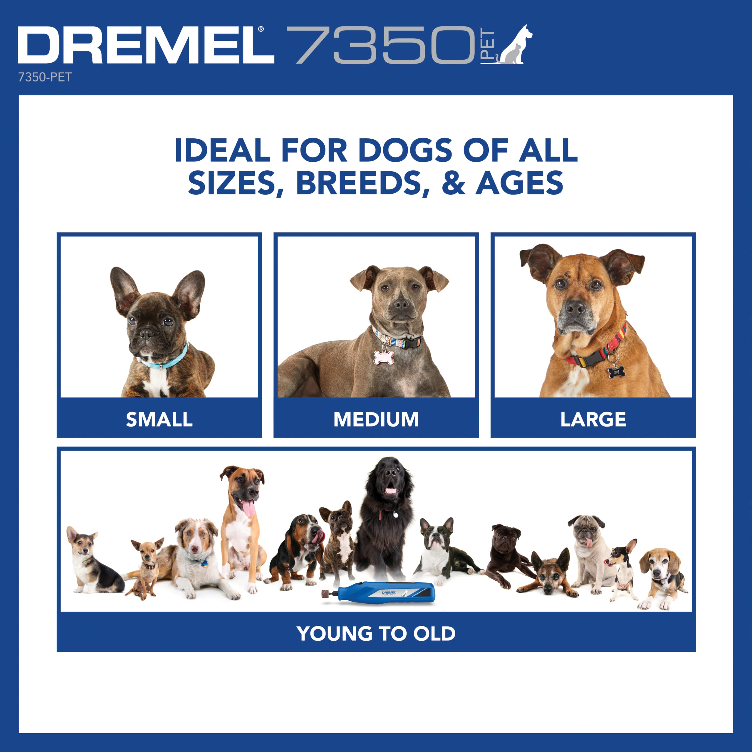 Dremel 7350-PET 4V Pet Nail Grinder - Safe & Easy Trimmer for Dogs & Cats - Professional Grooming Kit, Original Size