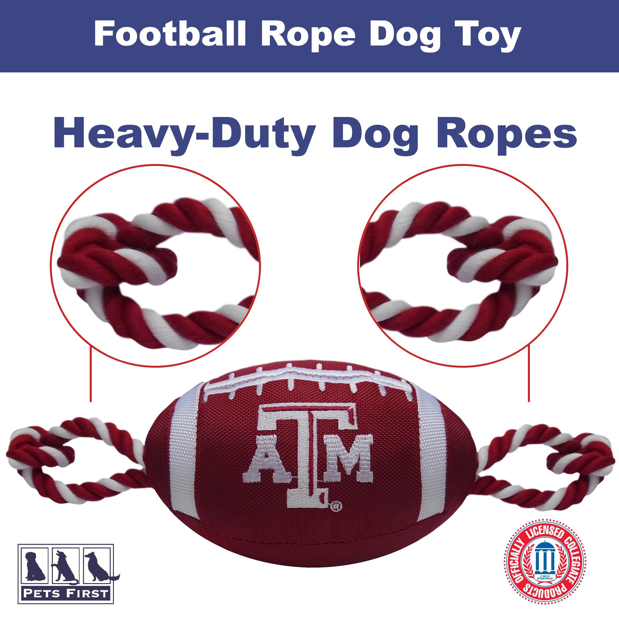 Pets First Ncaa Texas A&M Aggies Football Dog Toy, Tough Quality Nylon Materials, Strong Pull Ropes, Inner Squeaker, Collegiate Team Color