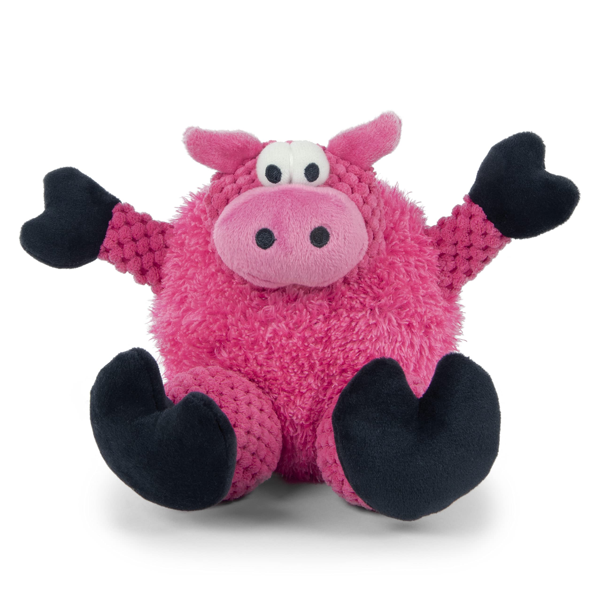 Godog Checkers Sitting Pig Squeaky Plush Dog Toy, Chew Guard Technology - Pink, Small