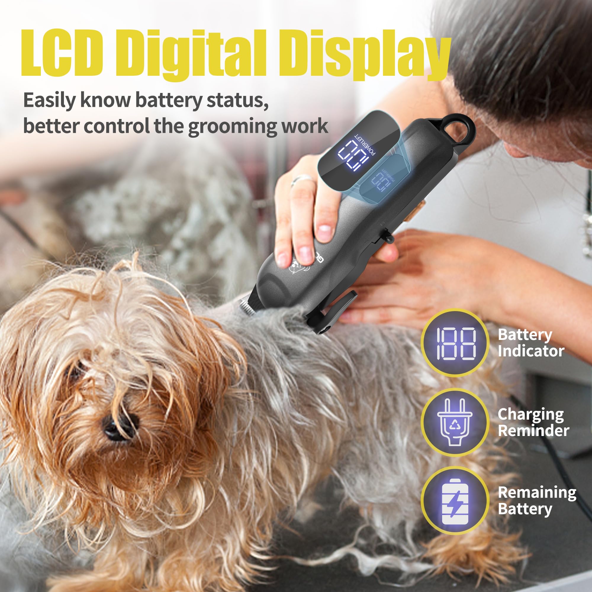 Dog Clippers For Grooming,Dog Grooming Kit For Heavy Thick Hair&Coats/Low Noise Rechargeable Cordless Pet Shaver With Paw Trimme