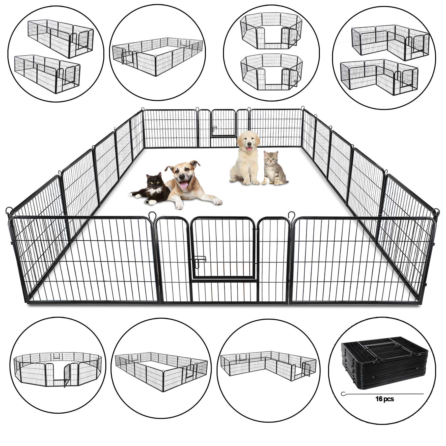 Zeny Dog Playpen 24 Inch 16 Panels, Heavy Duty Pet Dog Pen Indoor, Metal Dog Fence With Doors, Foldable Animal Outdoor Exercise Pen For Yard, Rv, Camping