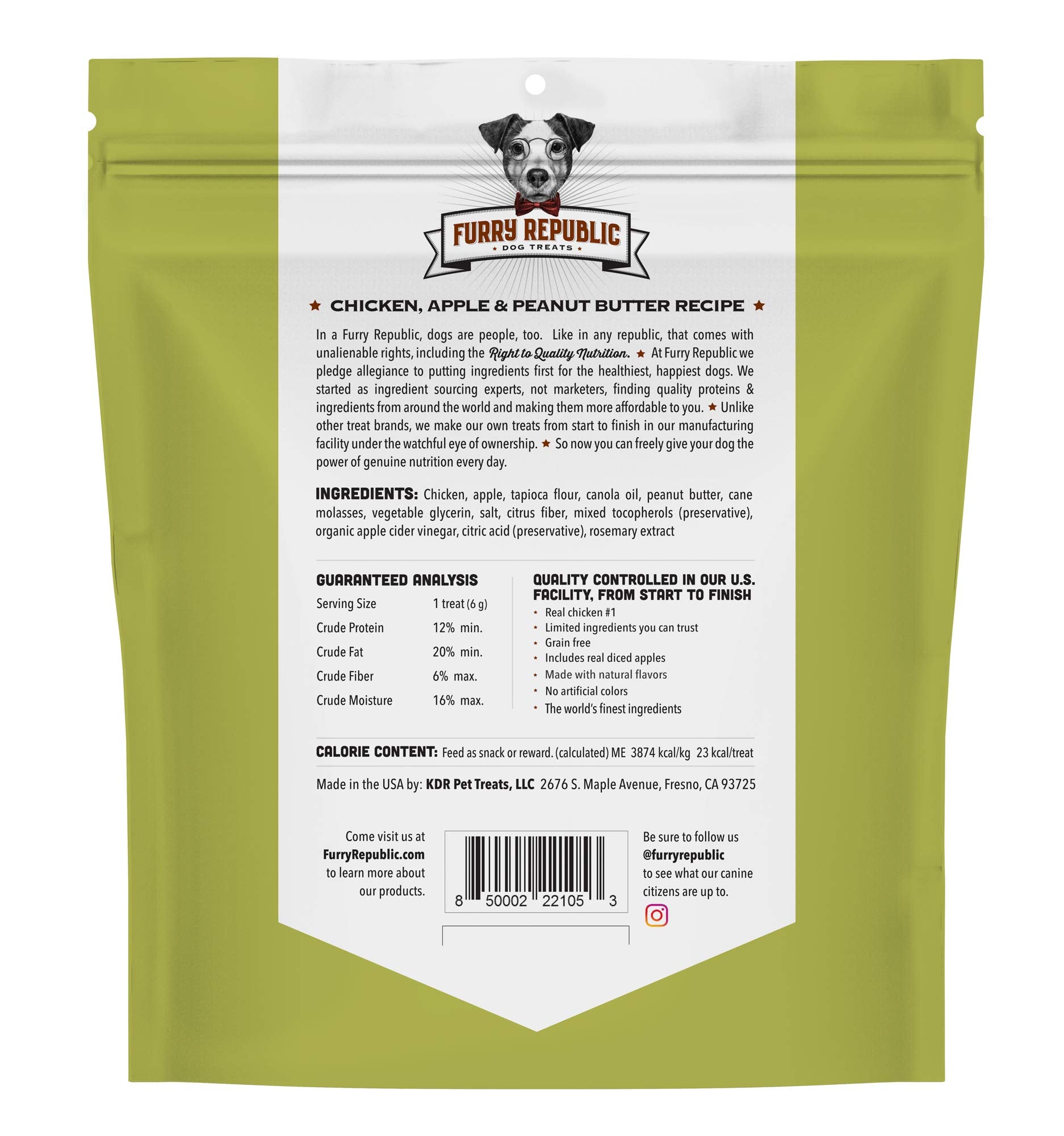 Furry Republic Chicken, Apple & Peanut Butter Recipe Bones 6oz