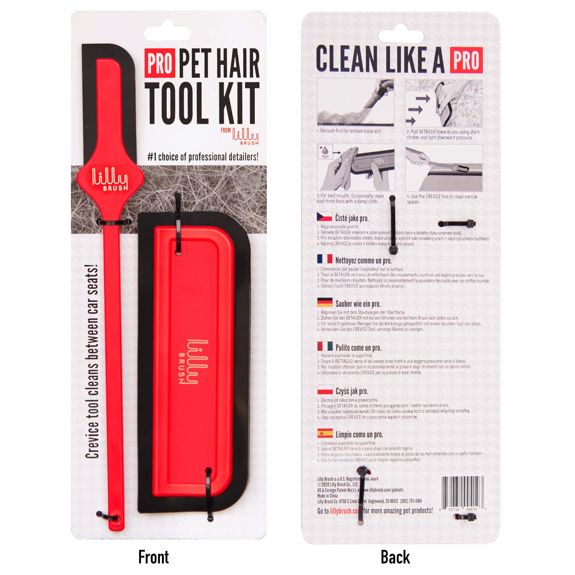 Lilly Brush Pro Pet Hair Tool Kit Pet Hair Remover For Car Carpet, Car Seat, Auto Interior Detailing, Cat And Dog Hair Remover For Couch, Deep Cleaning Fabric And Rug Fur Remover