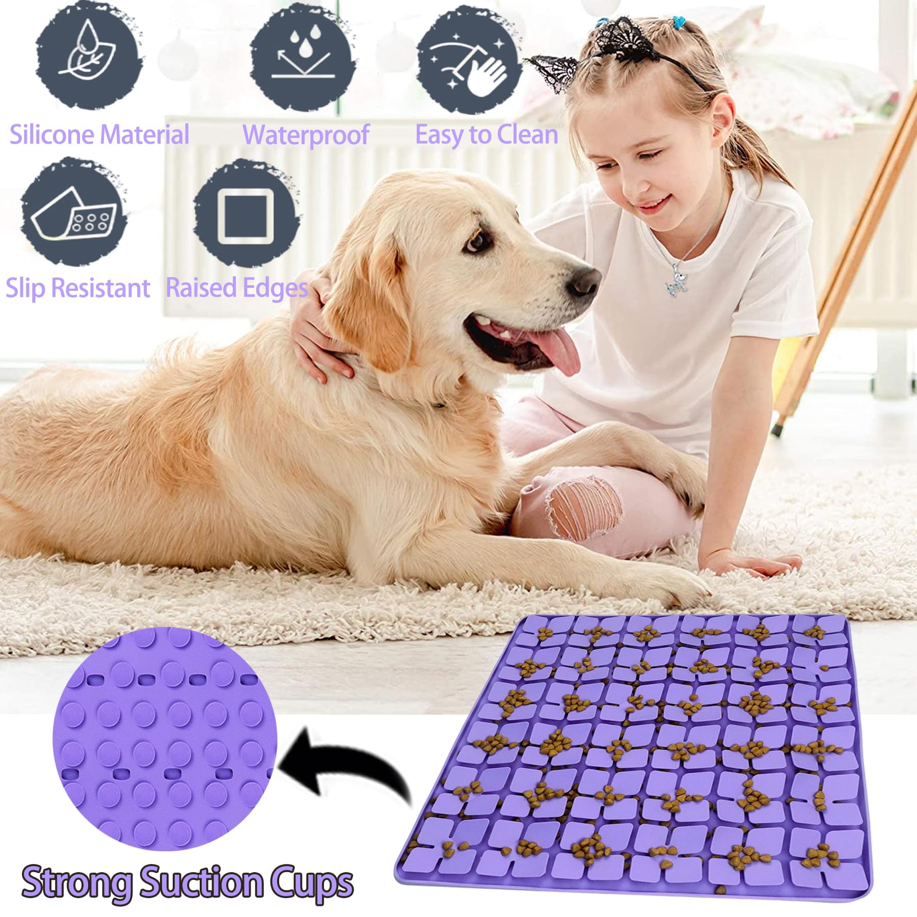 Femont Silicone Snuffle Mat for Large Dogs,Slow Feeder Lick Mat for Pet Slow Down Eating,Encourages Natural Foraging Skill,Relie