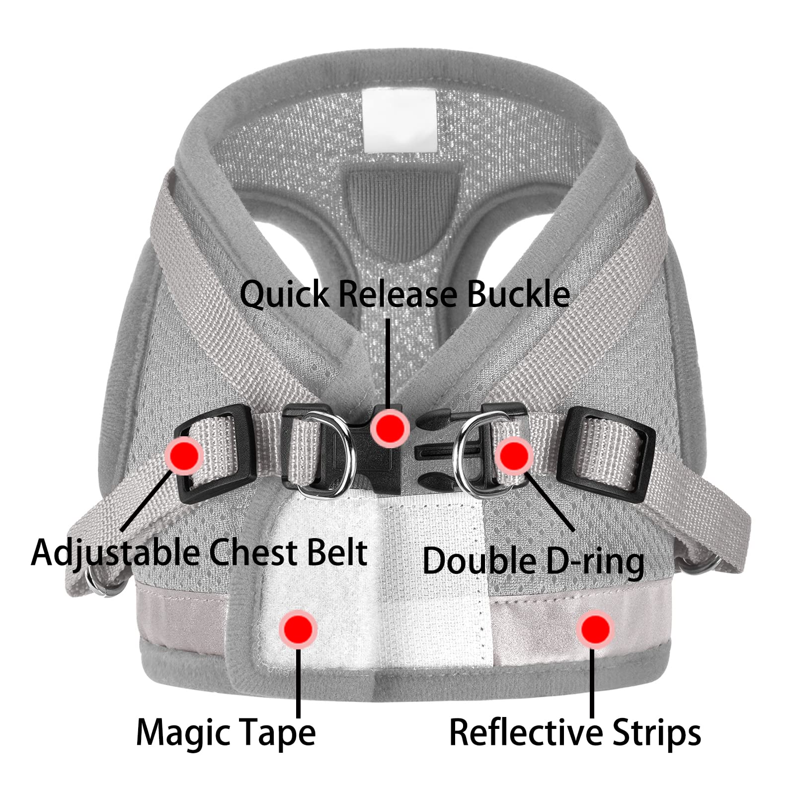 Cat Harnesses And Puppy Harness With Leashes Set, Escape Proof Cat Harness, Adjustable Reflective Soft Mesh Vest Fit Puppy Kitten Rabbit Ferrets'S Outdoor Harness (Grey, S, Chest: 9' - 11')