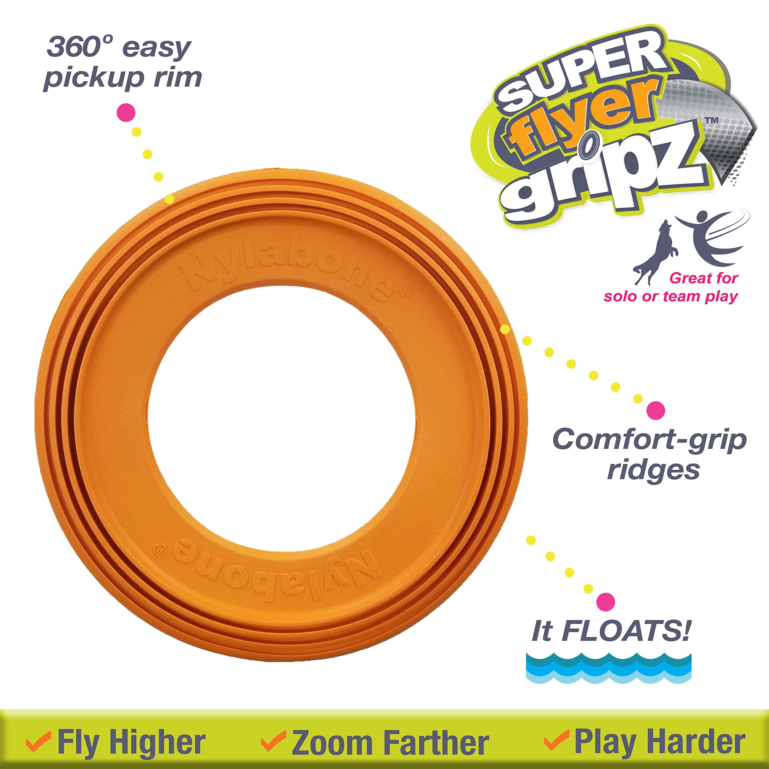 Nylabone Power Play Super Flyer Gripz Disc for Dogs, Orange, One Size (1 Count) - Durable, Fun Fetch Toy for Active Dogs