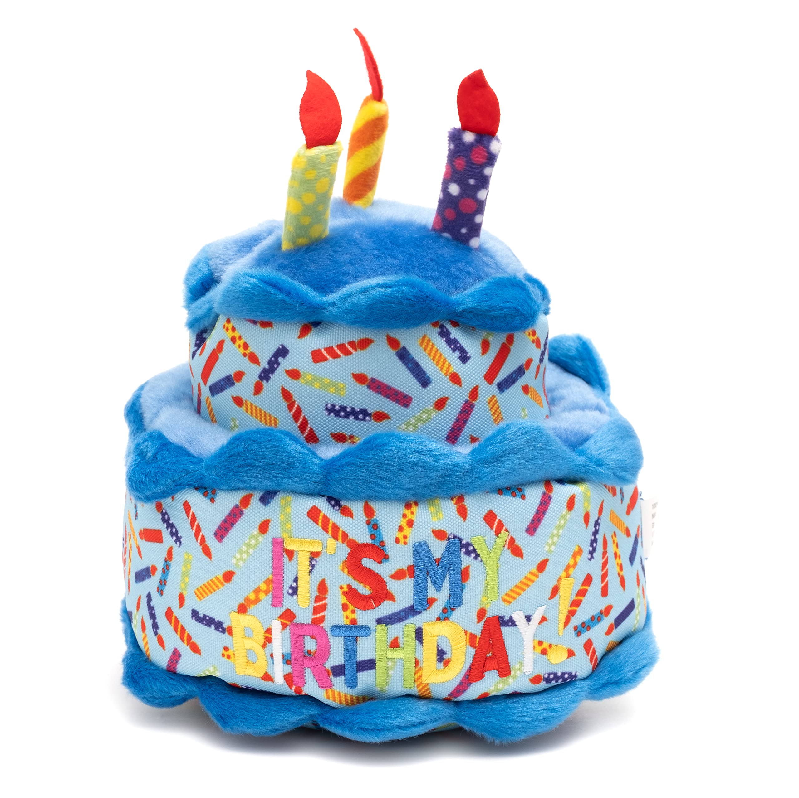 The Worthy Dog Birthday Cake Tough Chew Toy For Dogs | Durable Tug & Toss Play | Chomp-Resistant Fabric & Mesh Lining | Safe, No