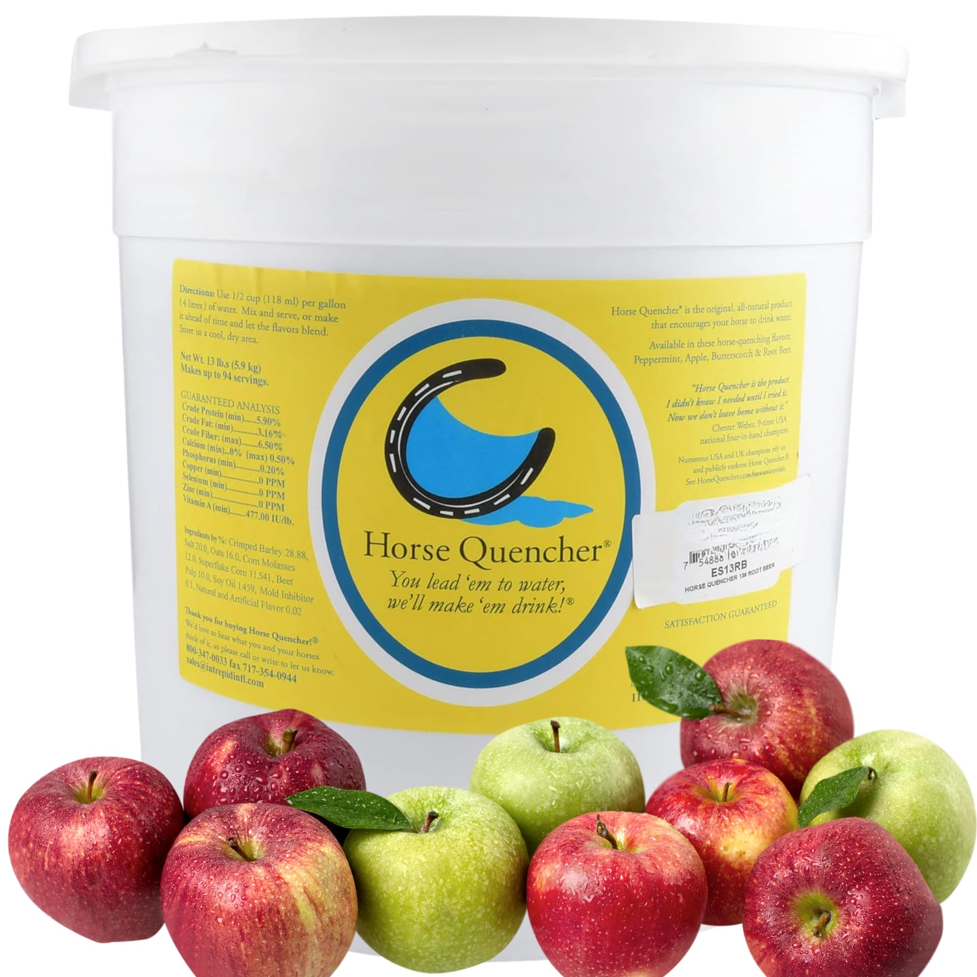 Horse Quenchers Apple Flavored Horse Hydration Supplement, Thirst Quencher for Horses, 13 lbs Pail, All-Natural Grains for Eques