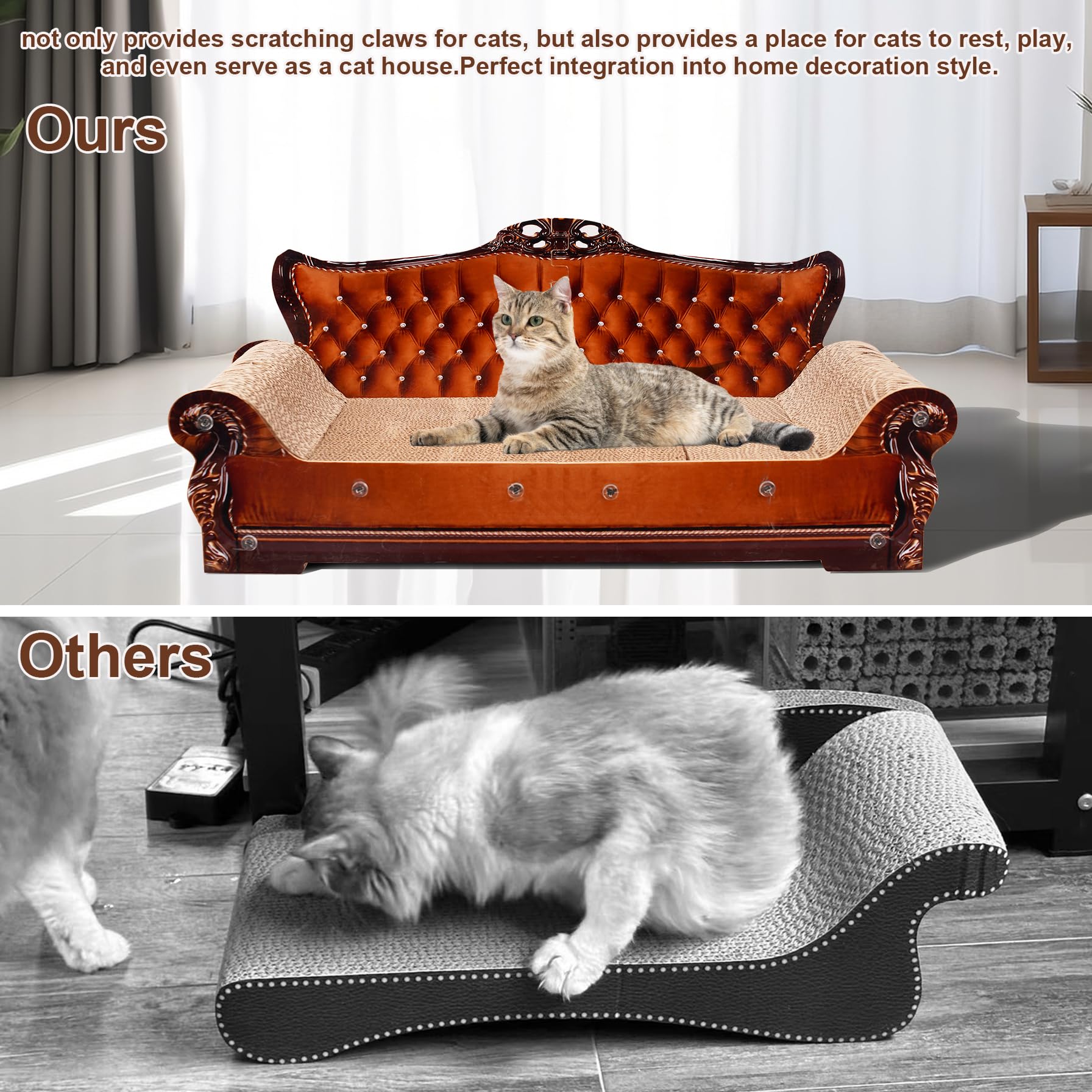 Coozment Sofa-Shaped Cat Scratching Couch & Lounge Bed - Thick Cardboard Cat Scratcher Pad (27.6'' L X 12.4'' W X 11.8'' H)