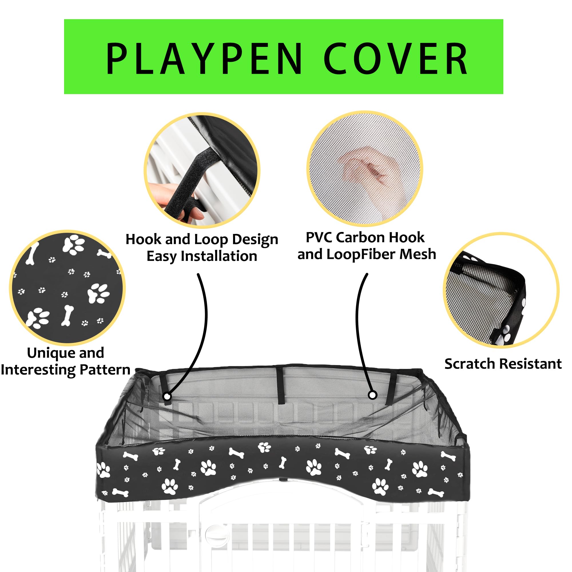 2 Pack Dog Playpen Cover And Bottom Pad Fits For 36 Inch 4 Panels Pet Playpen, Dog Crate Pad Puppy Play Pen Cover, Hoop And Loop