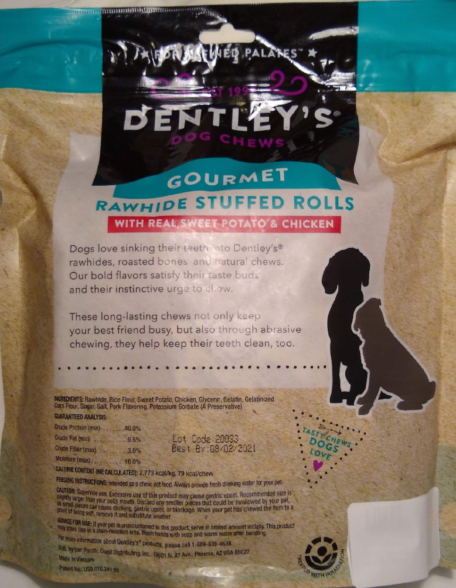 Dentleys Gourmet Rawhide Stuffed Rolls Dog Treats - Sweet Potato & Chicken 25 Rolls Per Pack