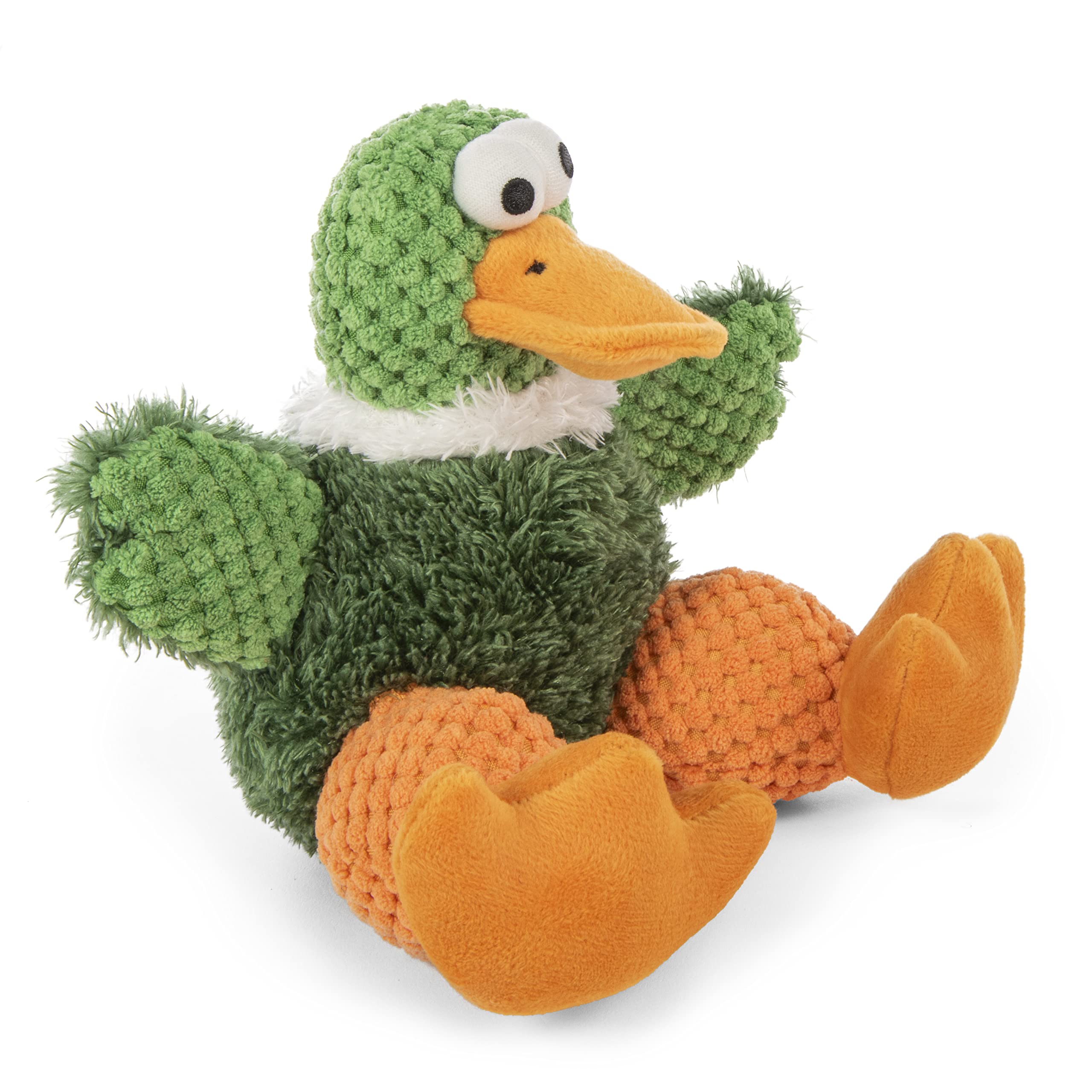Godog Checkers Sitting Duck Squeaky Plush Dog Toy, Chew Guard Technology - Green, Small