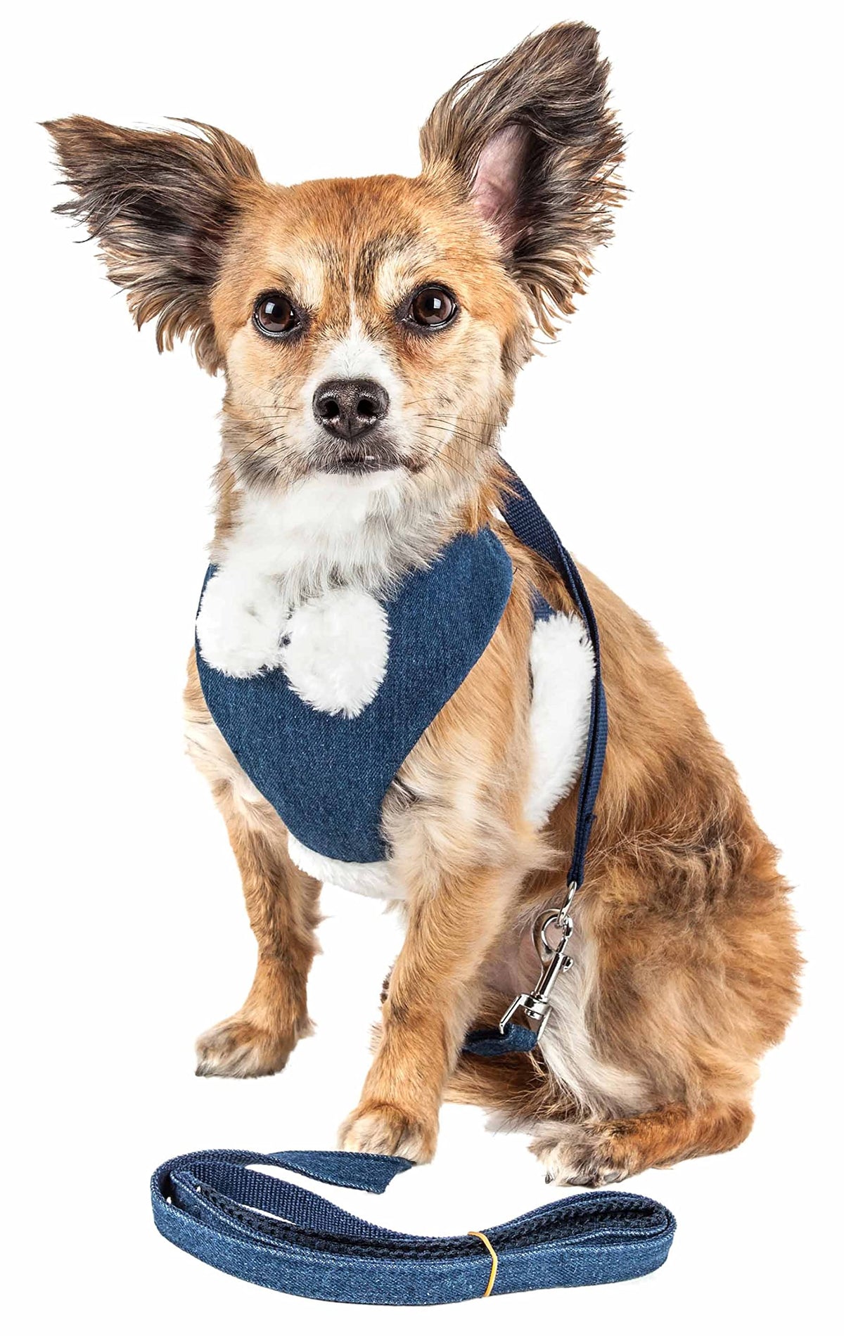 Pet Life ® Luxe Collection Pom Draper 2-in-1 Dog Harness and Leash with Pom-Pom Dog Bowtie - Pet Harness and Dog Costume with Fashion Dog Collar and Reversible Mesh and Alloy Dog Leash attachments