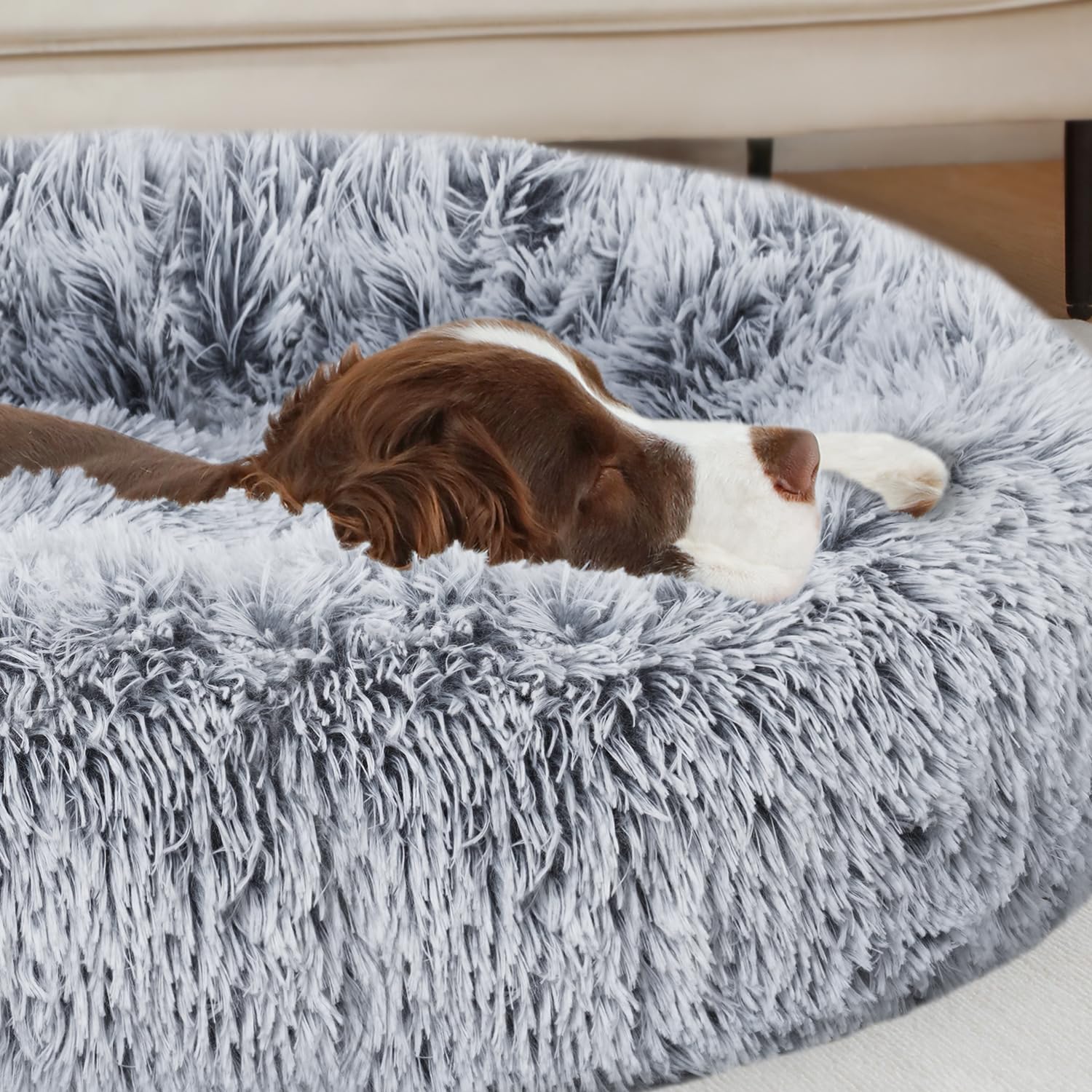 ELSKER&HOME Calming Donut Dog Bed, Washable Warming Soft Round 46 Inches for Large Dogs, Anti-Anxiety Fluffy Plush Cushion Fits