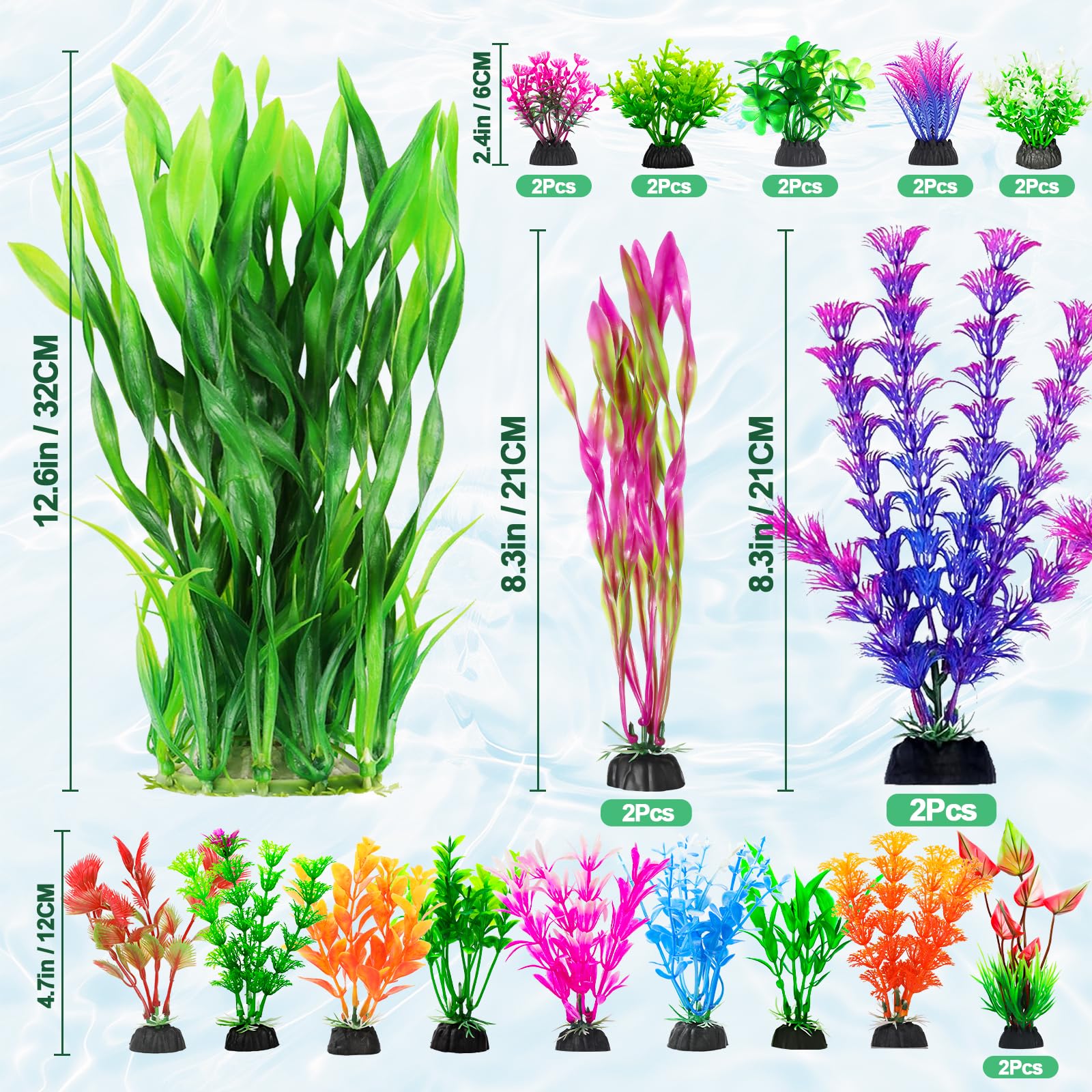 CousDUoBe Fish Tank Decorations Plants, 25pcs Plastic Plants Decorations Fish Tank Accessories Aquarium Decor Plastic Plants