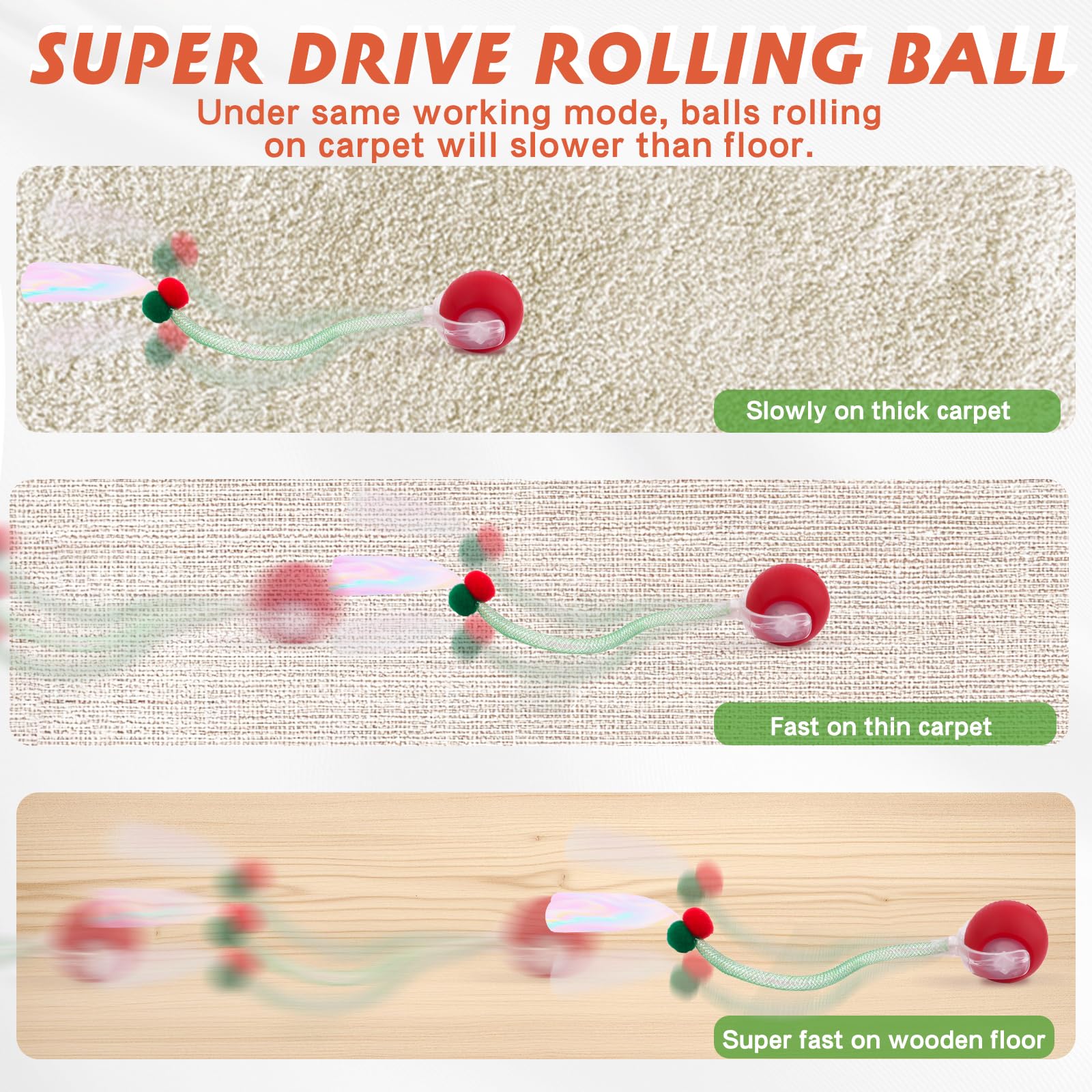 Interactive Cat Toys for Indoor Cats, Speedy Tail 2.0 Cat Toy, Smart Moving Ball Toys for Kitten Adult Cats with 2 Pcs Elastic M