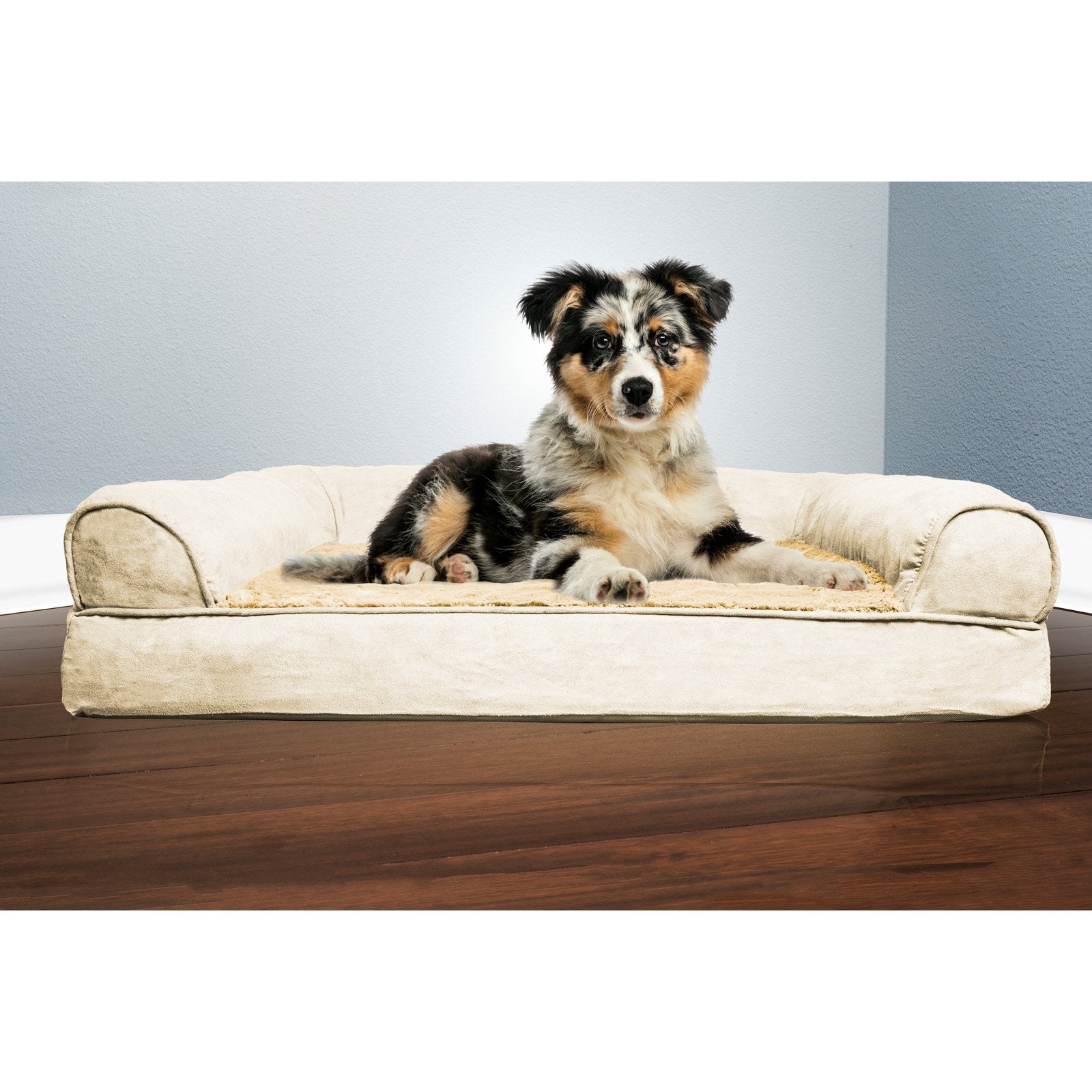 Furhaven Orthopedic Dog Bed For Medium/Small Dogs W/ Removable Bolsters & Washable Cover, For Dogs Up To 35 Lbs - Plush & Suede Sofa - Gray, Medium