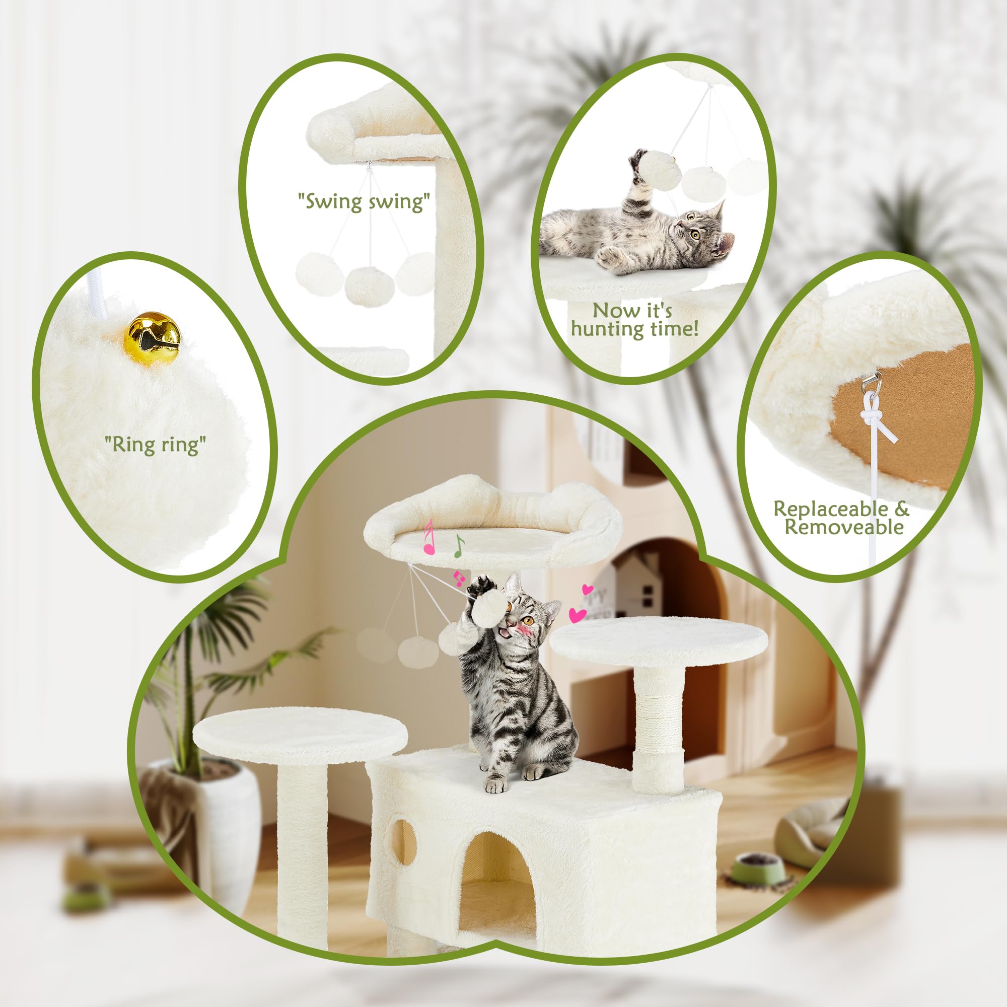 54 Inches Cat Tree Tower Condo, Cat Tower For Indoor Cats, Multi-Level Furniture Activity Center With Wide Base, Cozy Plush Cat