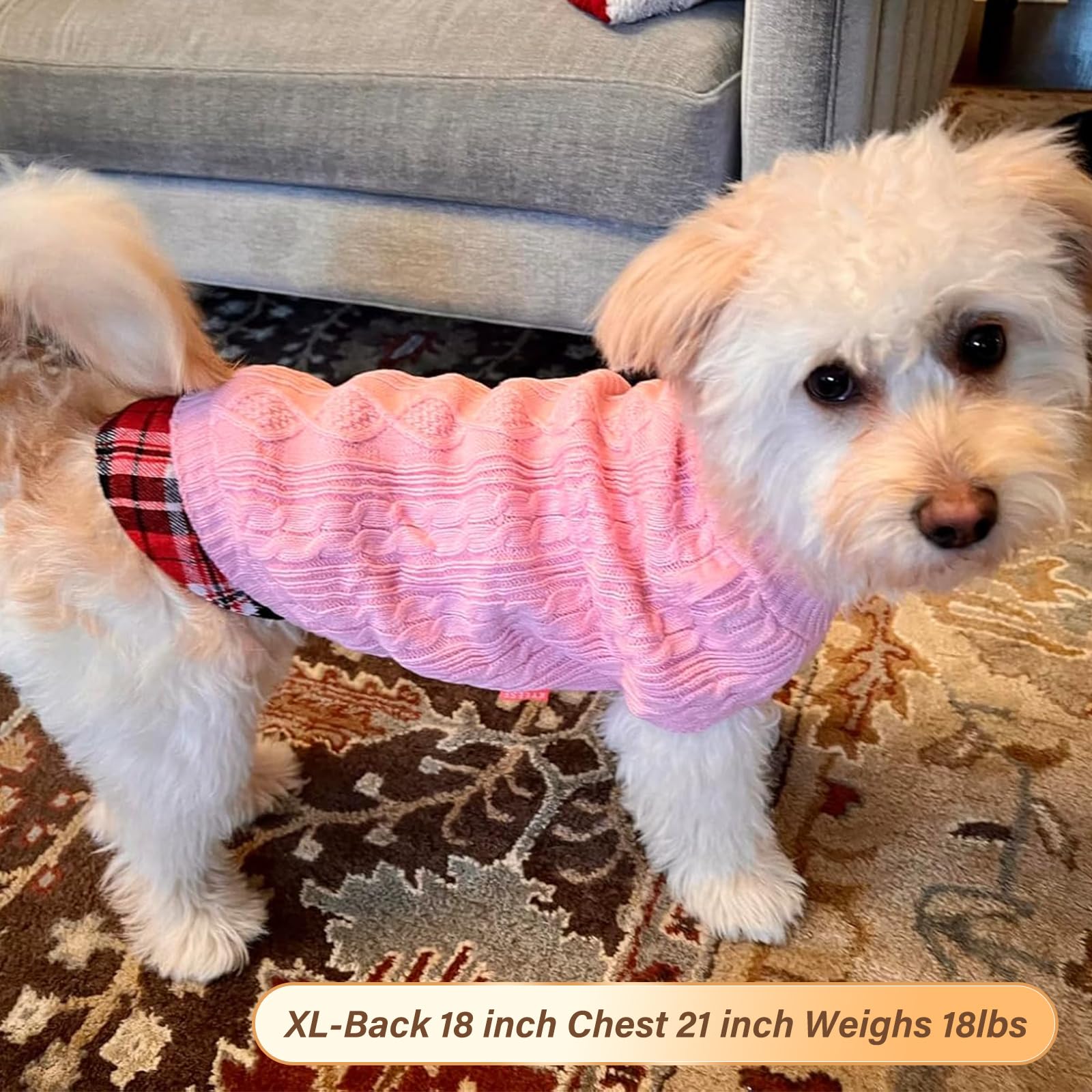 Kyeese Dog Sweaters With Leash Hole Dog Turtleneck Sweater Knitwear With Gingham Warm Pet Coat For Fall Winter
