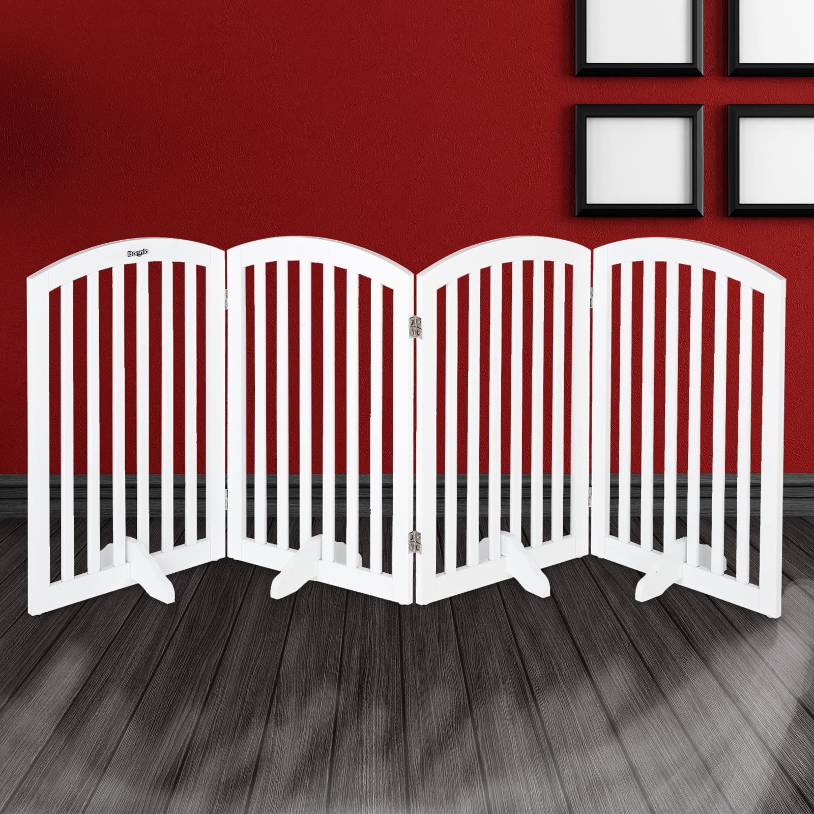 Bonnlo 30    Tall Free Standing Dog Gate For Doorways, 4 Panel Folding Pet Gates For The House Extra Wide, Indoor Dog Fence Wood